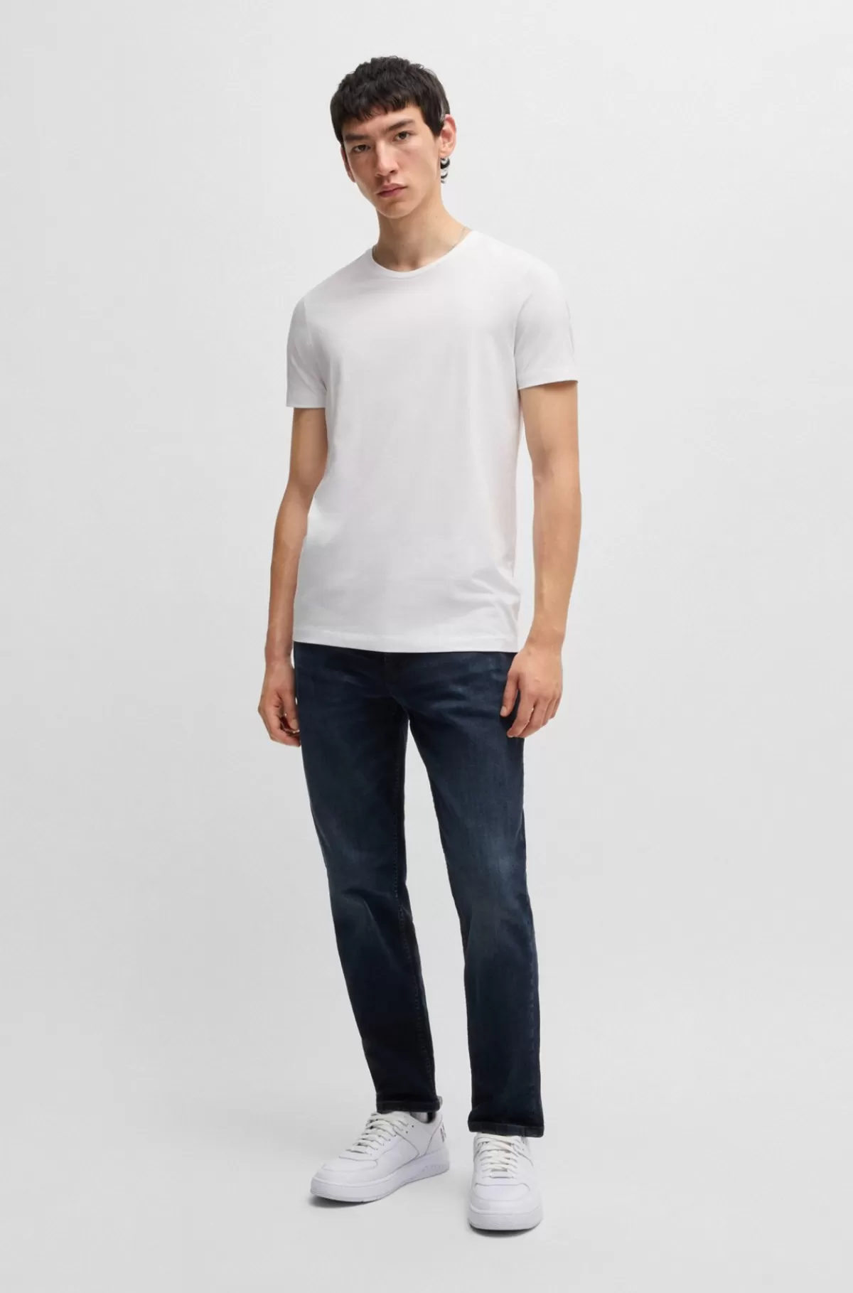 HUGO BOSS Pakke Med To T-shirts I Bomuld Med Stræk Og Med Slim Fit Hvid New