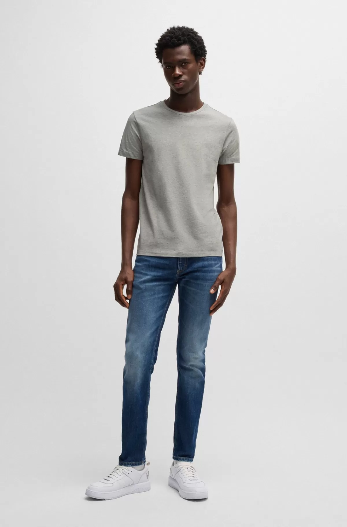 HUGO BOSS Pakke Med To T-shirts I Bomuld Med Stræk Og Med Slim Fit Hvid / Lysegrå Discount