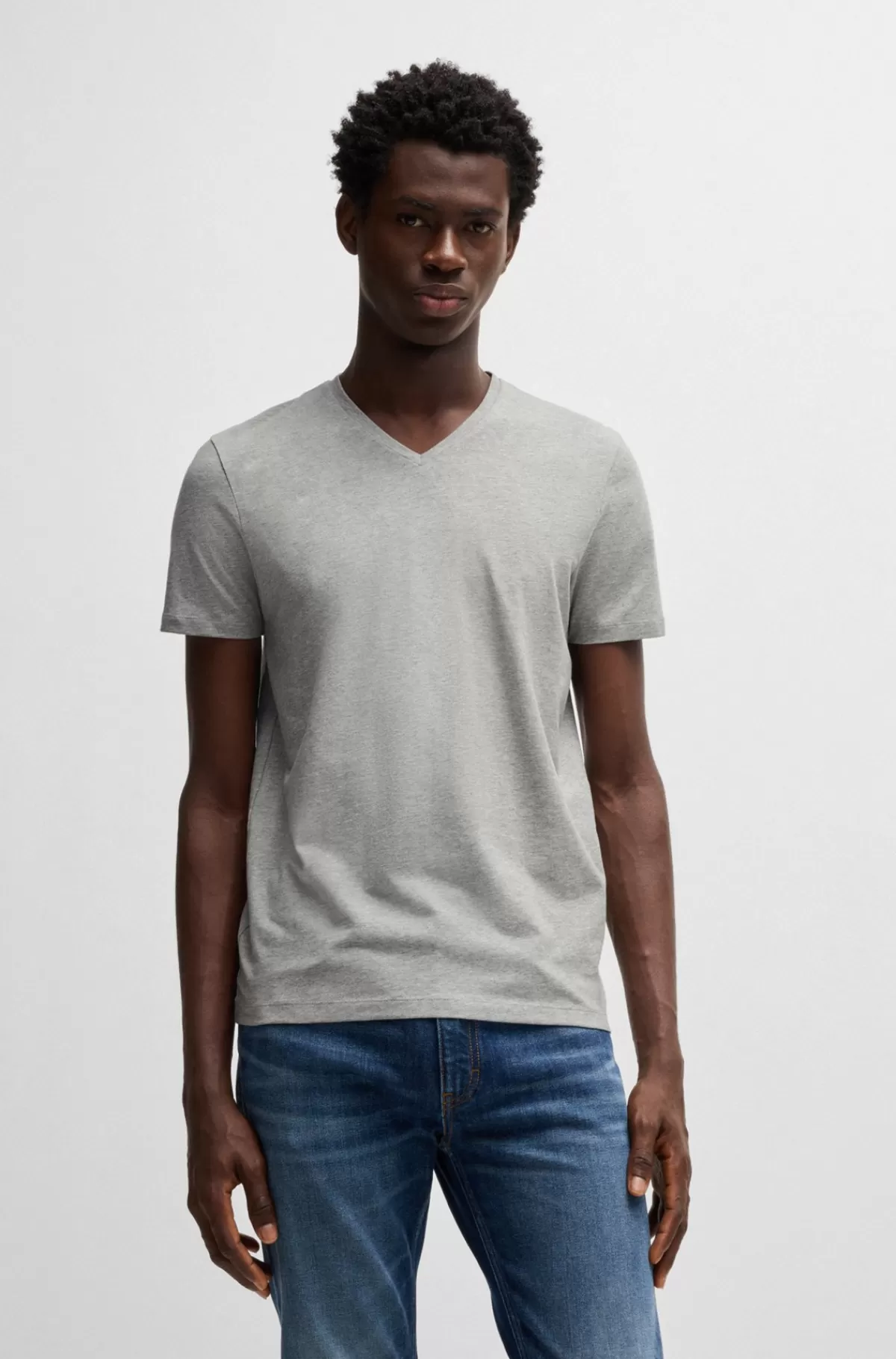 HUGO BOSS Pakke Med To T-shirts Med V-hals I Bomuld Med Stræk Lysegrå Best Sale