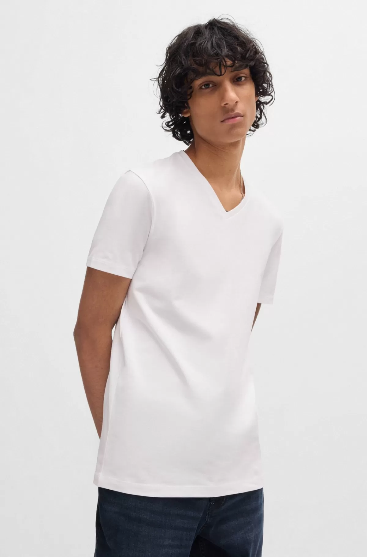 HUGO BOSS Pakke Med To T-shirts Med V-hals I Bomuld Med Stræk Hvid Clearance
