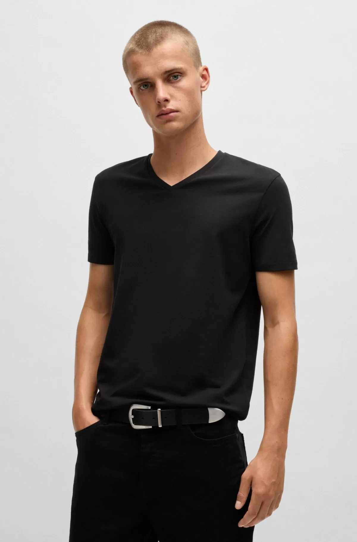 HUGO BOSS Pakke Med To T-shirts Med V-hals I Bomuld Med Stræk Hvid/sort Outlet