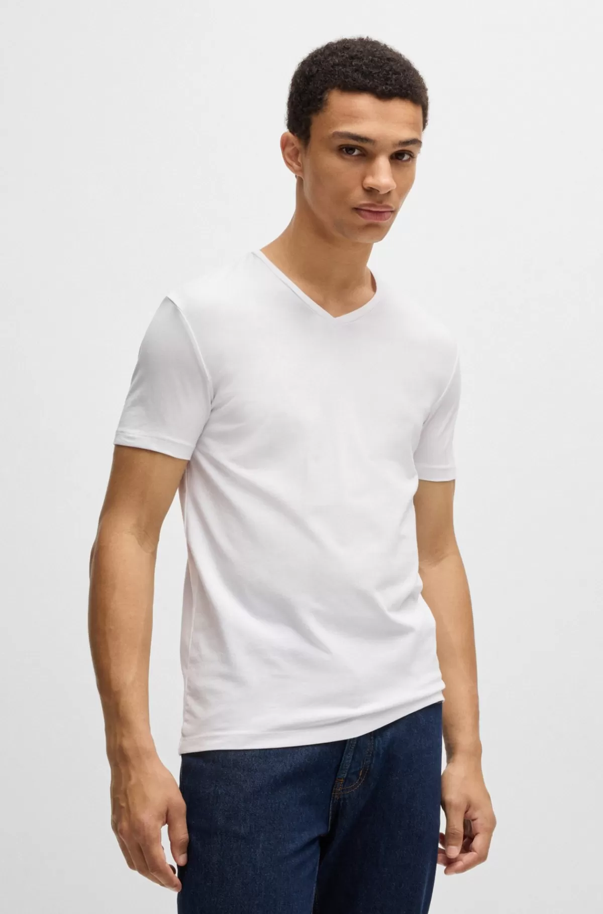 HUGO BOSS Pakke Med To T-shirts Med V-hals I Bomuld Med Stræk Hvid / Lysegrå Shop