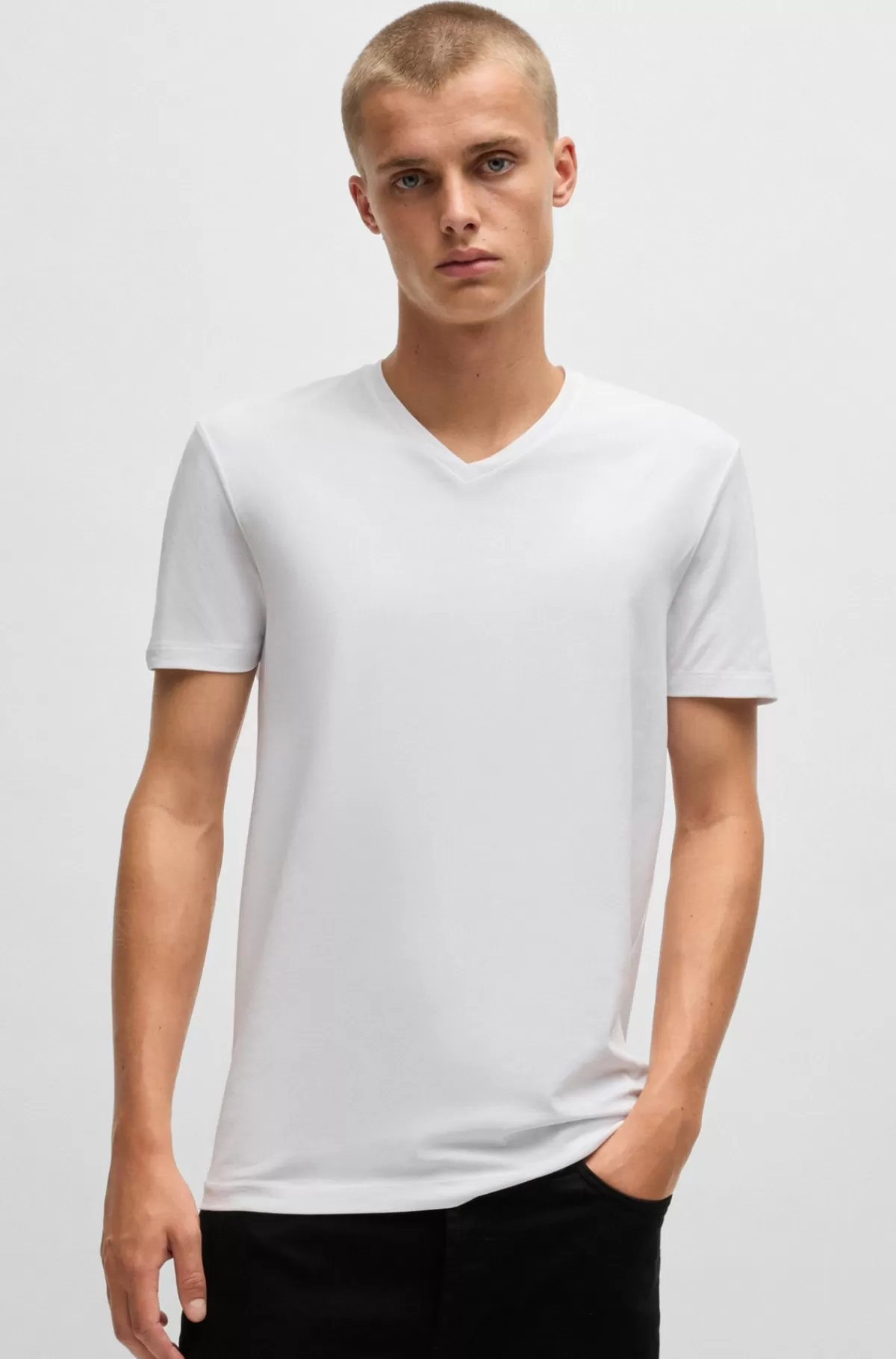 HUGO BOSS Pakke Med To T-shirts Med V-hals I Bomuld Med Stræk Hvid/sort Outlet