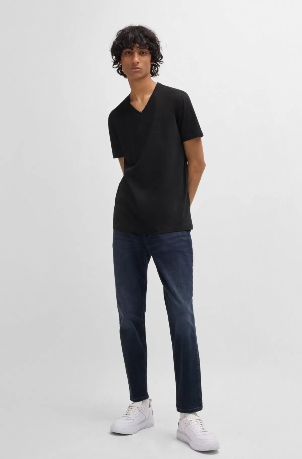 HUGO BOSS Pakke Med To T-shirts Med V-hals I Bomuld Med Stræk Sort Cheap
