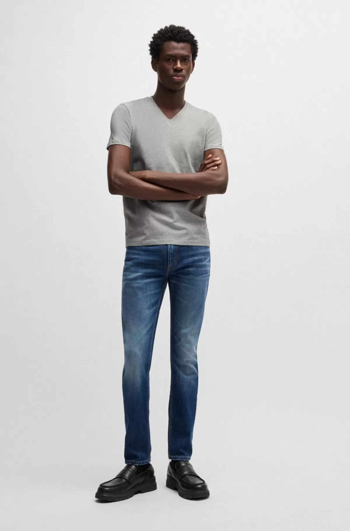 HUGO BOSS Pakke Med To T-shirts Med V-hals I Bomuld Med Stræk Lysegrå Best Sale