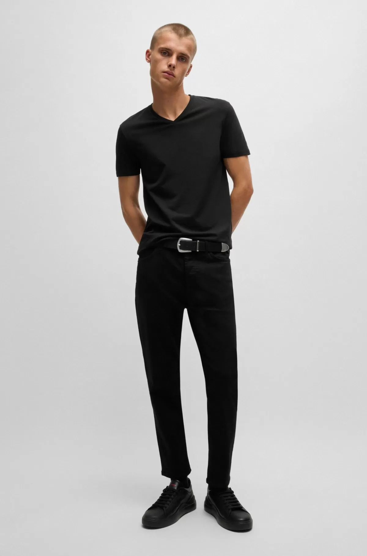 HUGO BOSS Pakke Med To T-shirts Med V-hals I Bomuld Med Stræk Hvid/sort Outlet