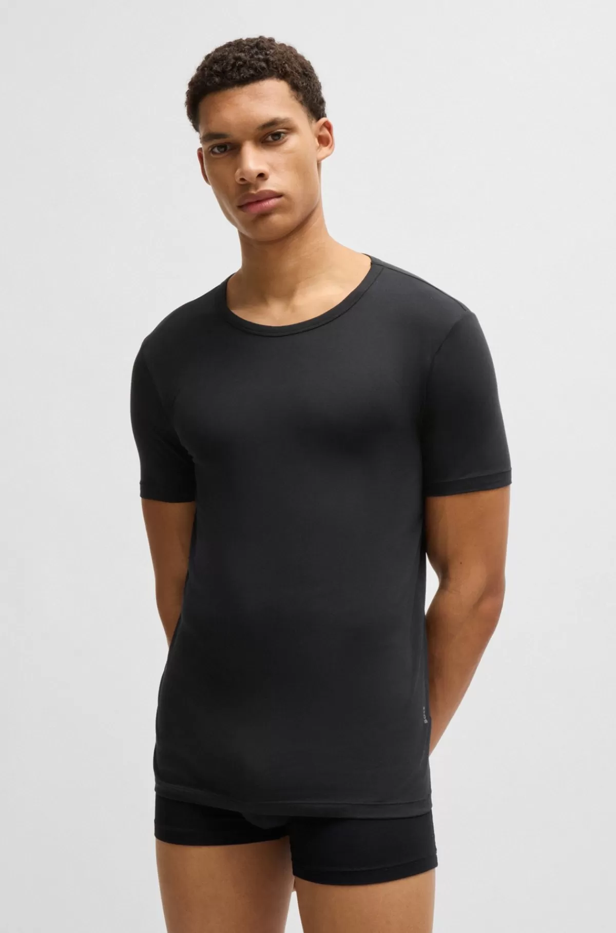 HUGO BOSS Pakke Med To T-shirtundertrøjer I Bomuld Med Stræk Med Logo Sort Clearance