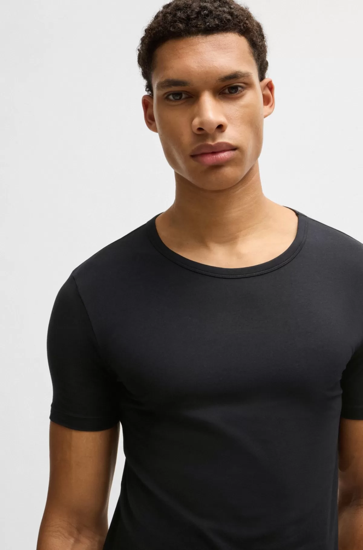 HUGO BOSS Pakke Med To T-shirtundertrøjer I Bomuld Med Stræk Med Logo Sort Clearance