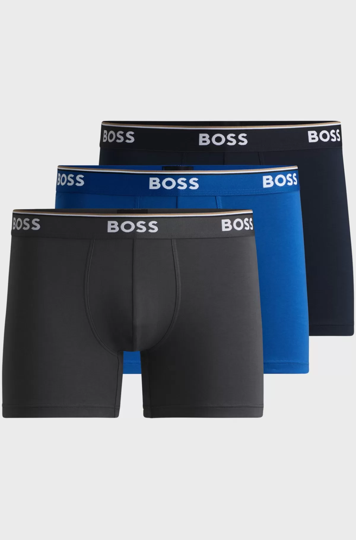 HUGO BOSS Pakke Med Tre Boxer-underbukser I Bomuld Med Stræk Med Logoer Sort/grå/blå Flash Sale