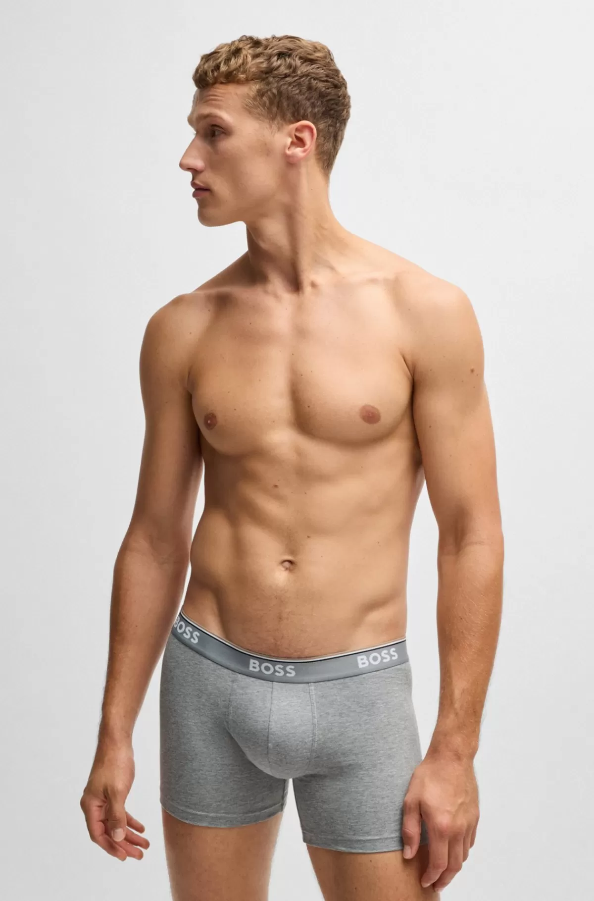 HUGO BOSS Pakke Med Tre Boxer-underbukser I Bomuld Med Stræk Med Logoer Grå Shop