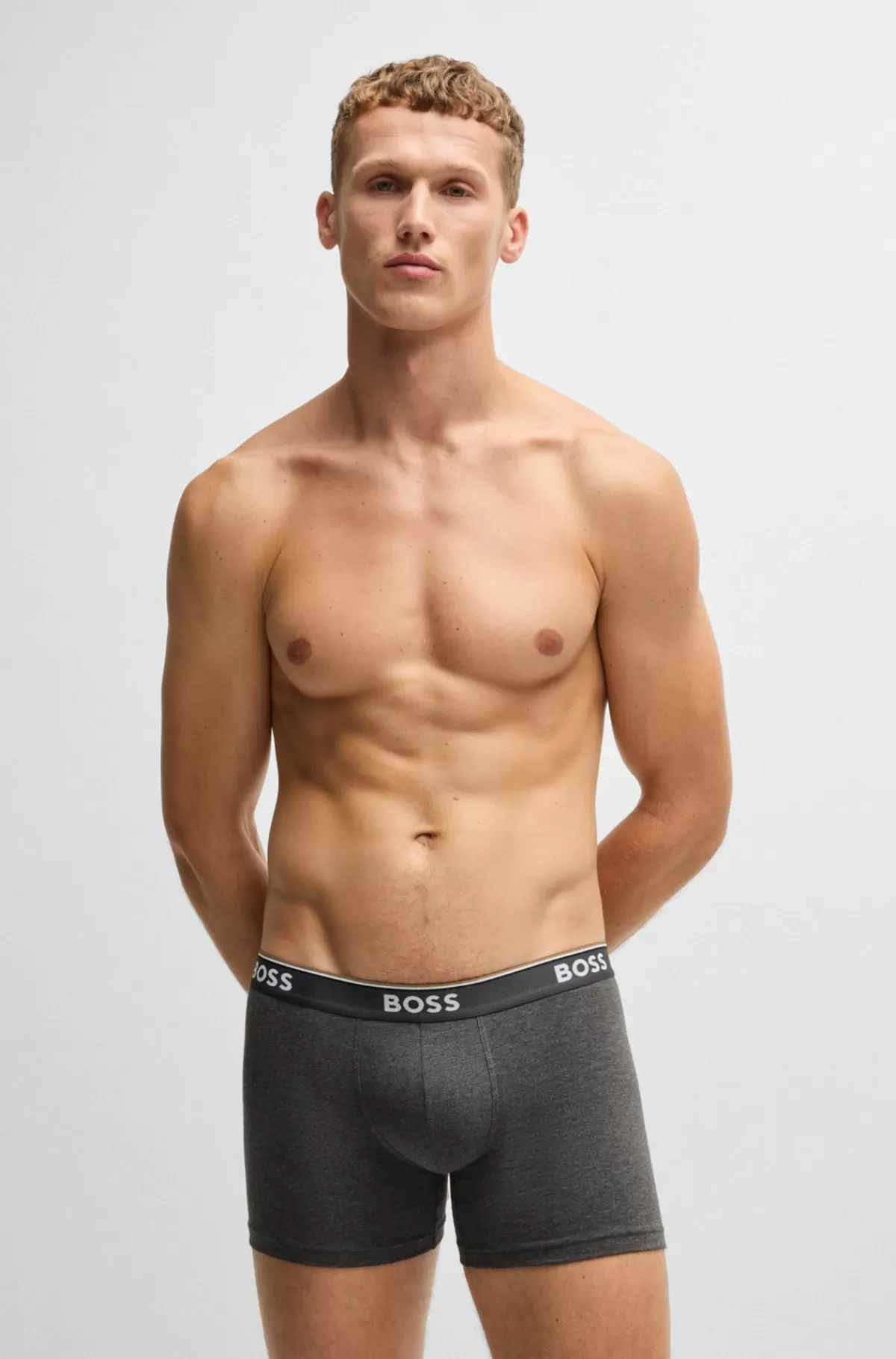 HUGO BOSS Pakke Med Tre Boxer-underbukser I Bomuld Med Stræk Med Logoer Grå Shop