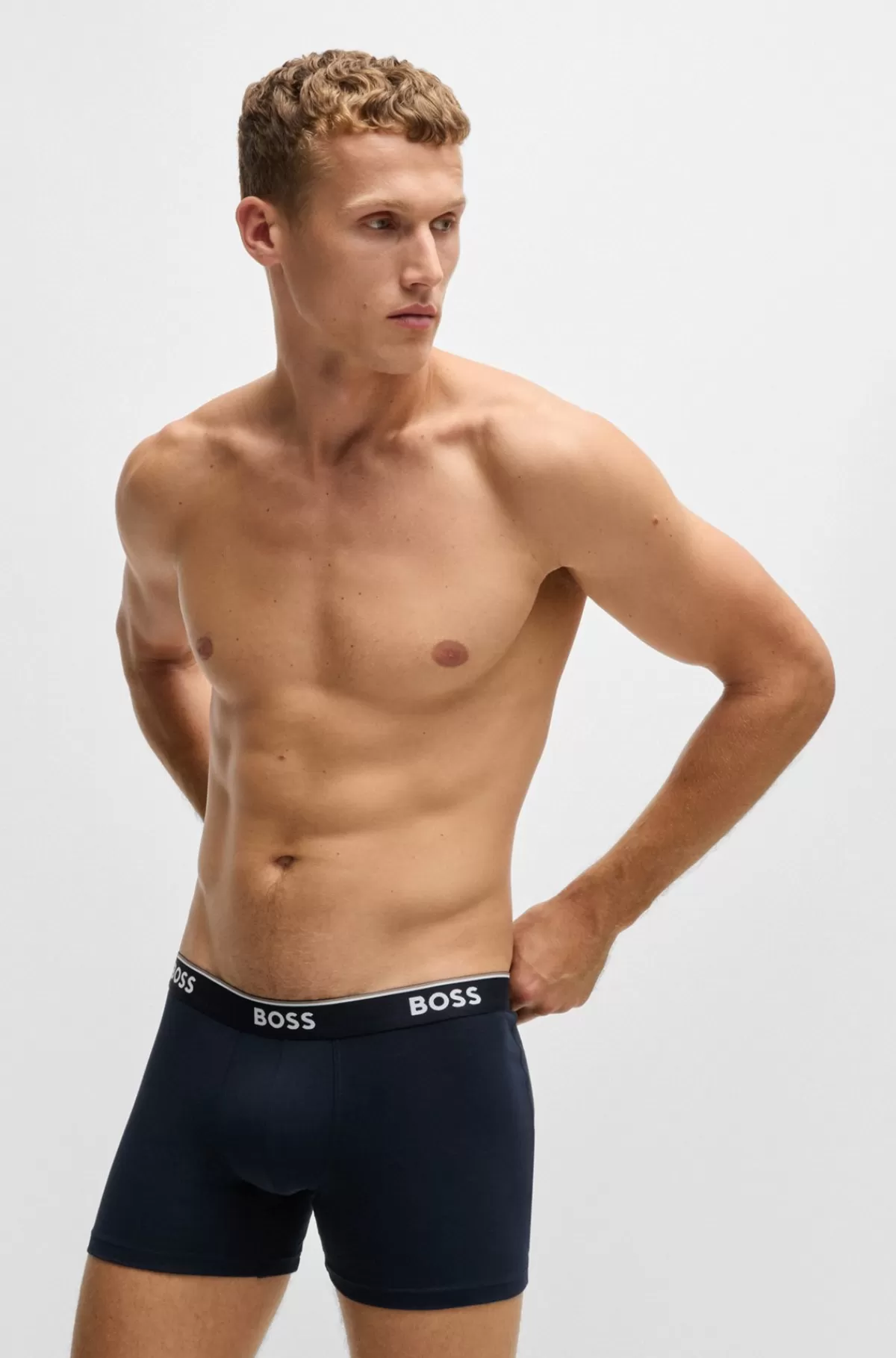 HUGO BOSS Pakke Med Tre Boxer-underbukser I Bomuld Med Stræk Med Logoer Sort/grå/blå Flash Sale