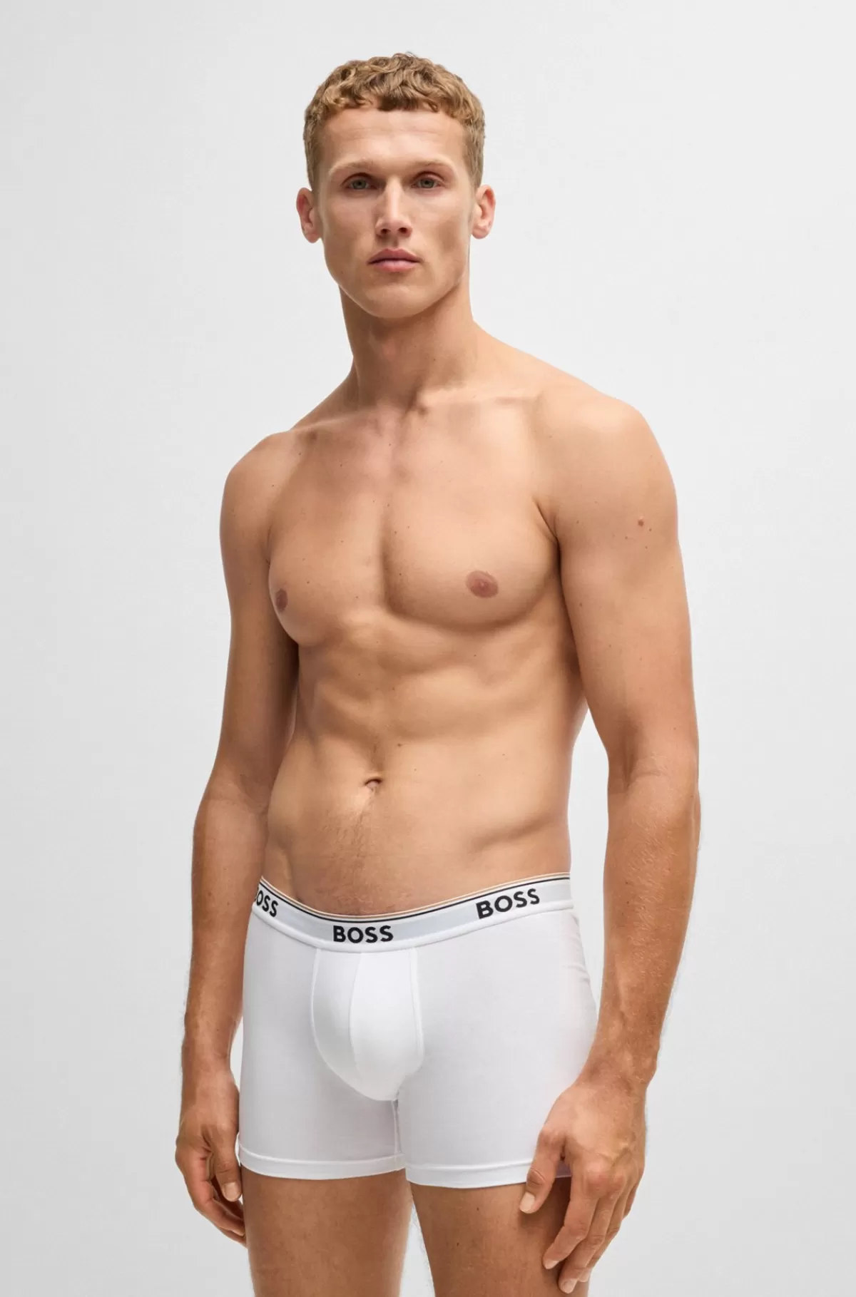 HUGO BOSS Pakke Med Tre Boxer-underbukser I Bomuld Med Stræk Med Logoer Hvid Outlet