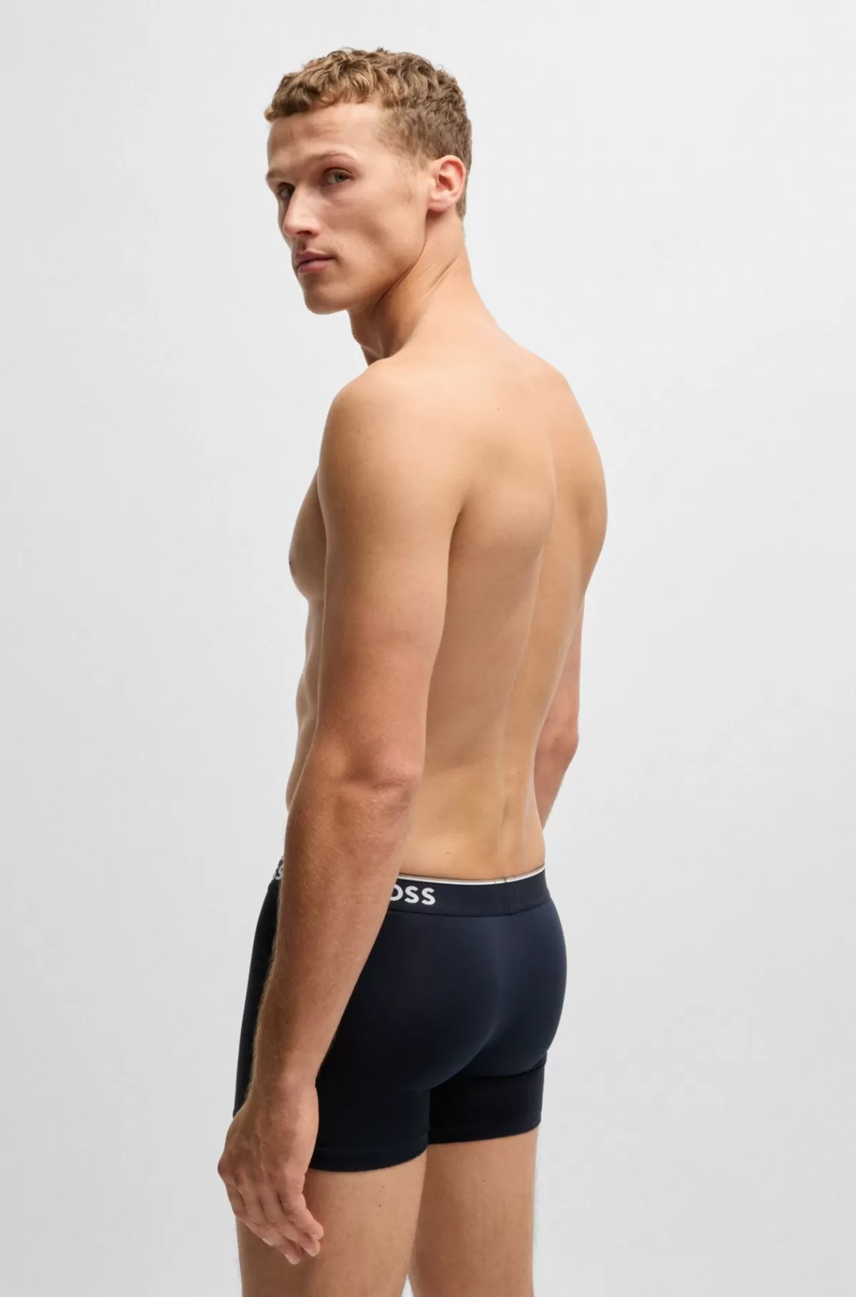 HUGO BOSS Pakke Med Tre Boxer-underbukser I Bomuld Med Stræk Med Logoer Mørkeblå Best Sale