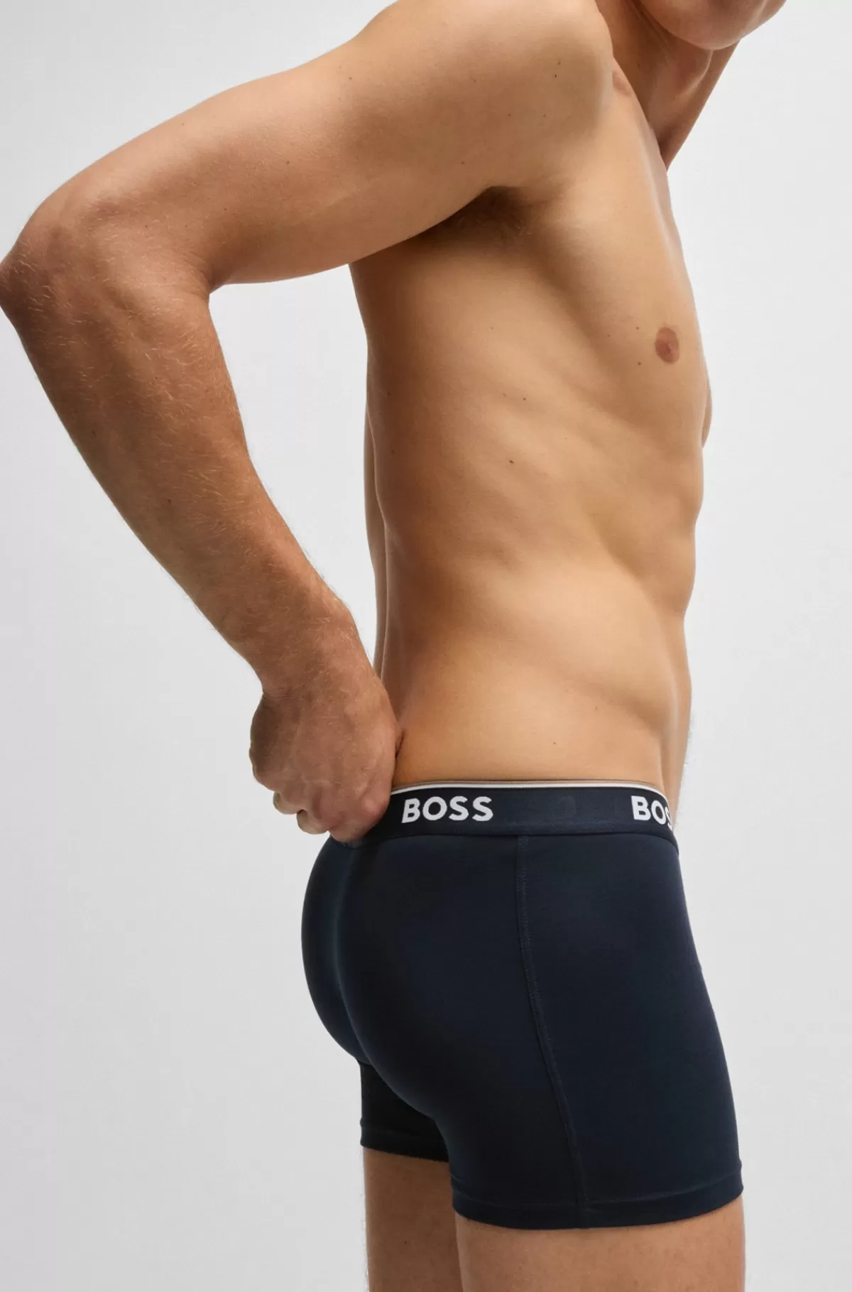 HUGO BOSS Pakke Med Tre Boxer-underbukser I Bomuld Med Stræk Med Logoer Mørkeblå Best Sale