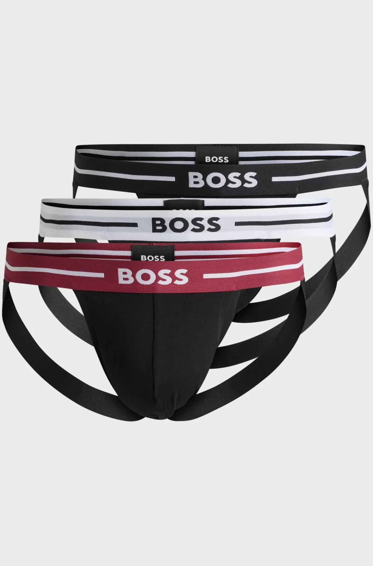 HUGO BOSS Pakke Med Tre Jockstrap-underbukser I Bomuld Med Stræk Sort New