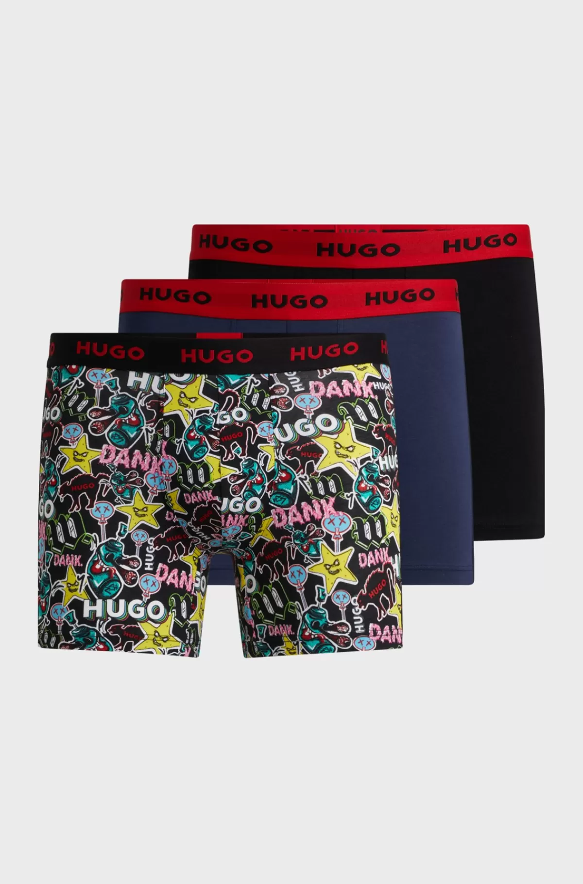 HUGO BOSS Pakke Med Tre Par Boksershorts I Bomuld Med Stræk Og Logoer Sort/blå Clearance