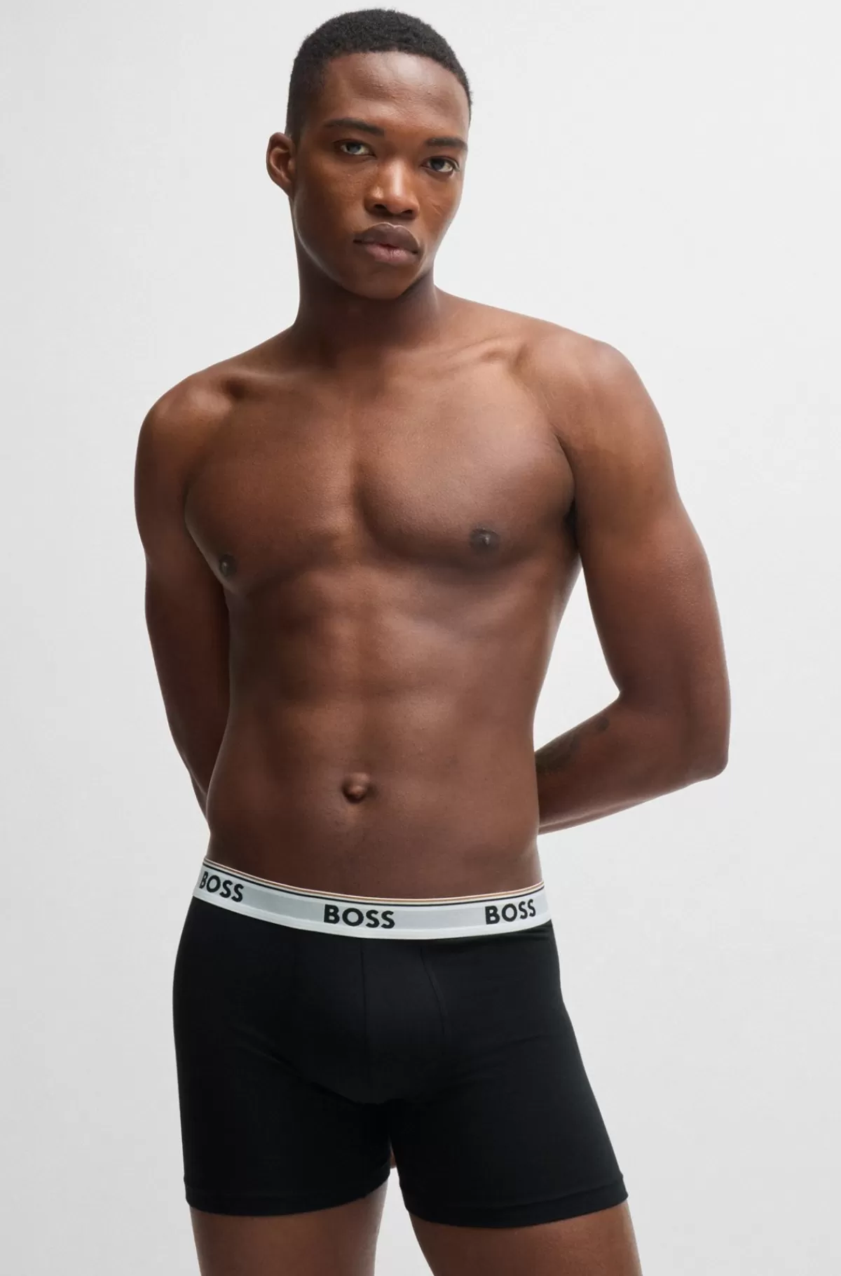 HUGO BOSS Pakke Med Tre Par Boksershorts I Bomuld Med Stræk Og Logoer Sort New