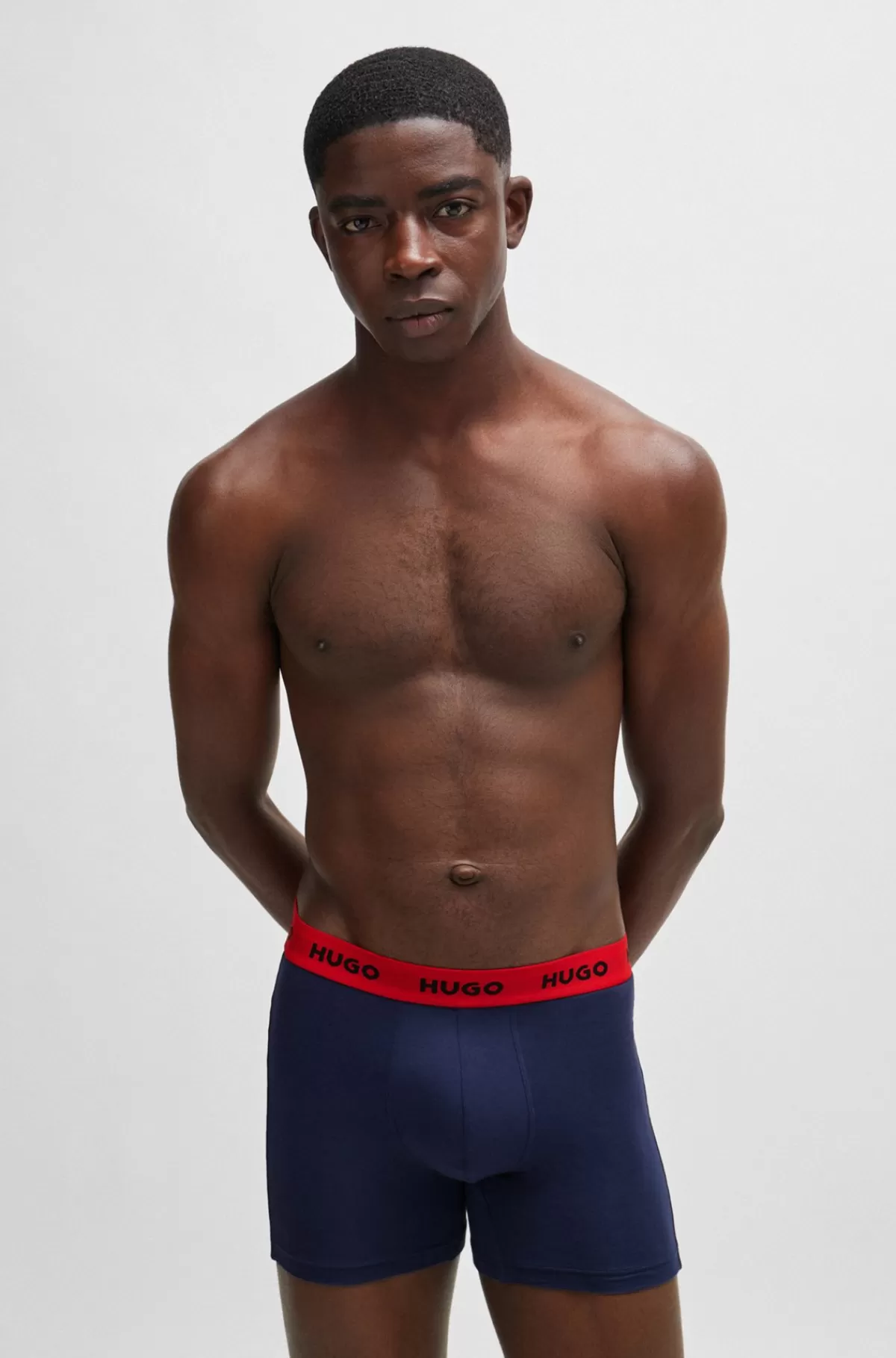 HUGO BOSS Pakke Med Tre Par Boksershorts I Bomuld Med Stræk Og Logoer Sort/blå Clearance