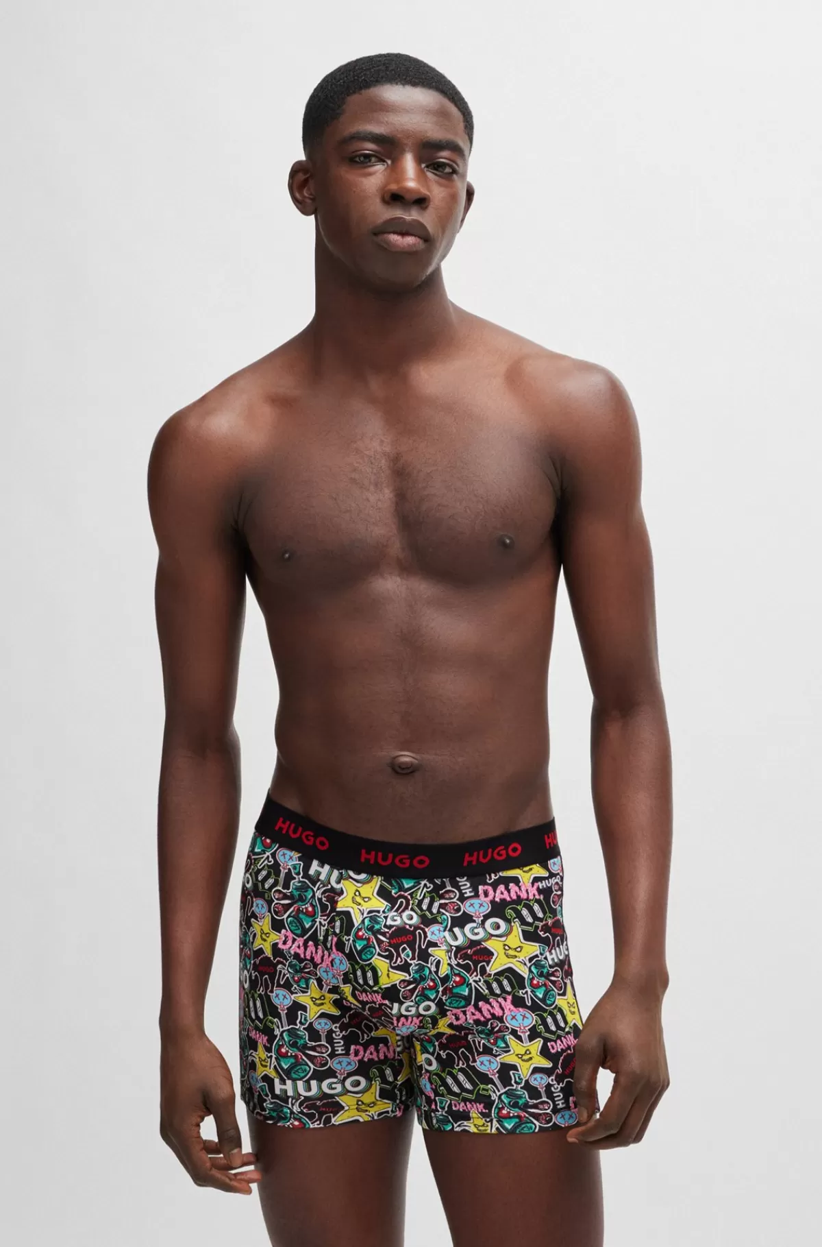 HUGO BOSS Pakke Med Tre Par Boksershorts I Bomuld Med Stræk Og Logoer Sort/blå Clearance