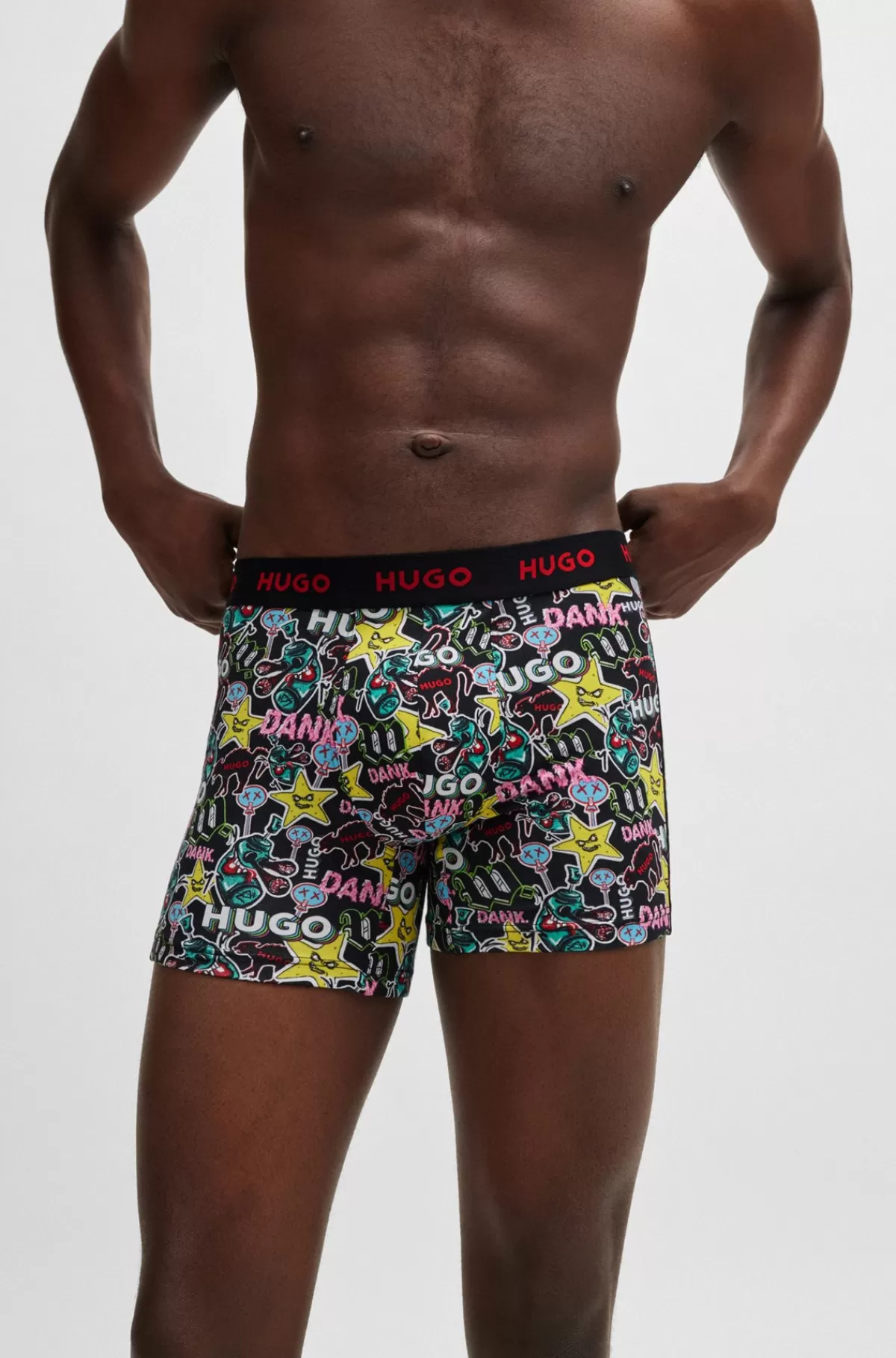 HUGO BOSS Pakke Med Tre Par Boksershorts I Bomuld Med Stræk Og Logoer Sort/blå Clearance