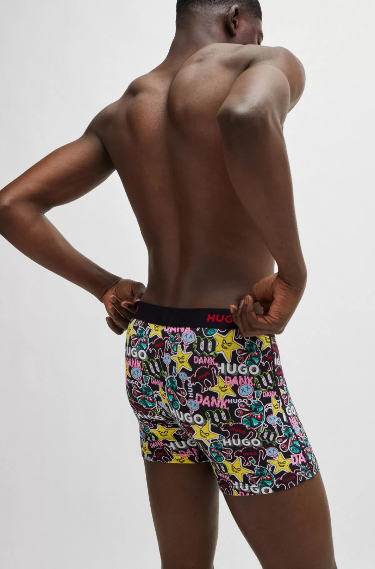 HUGO BOSS Pakke Med Tre Par Boksershorts I Bomuld Med Stræk Og Logoer Sort/blå Clearance