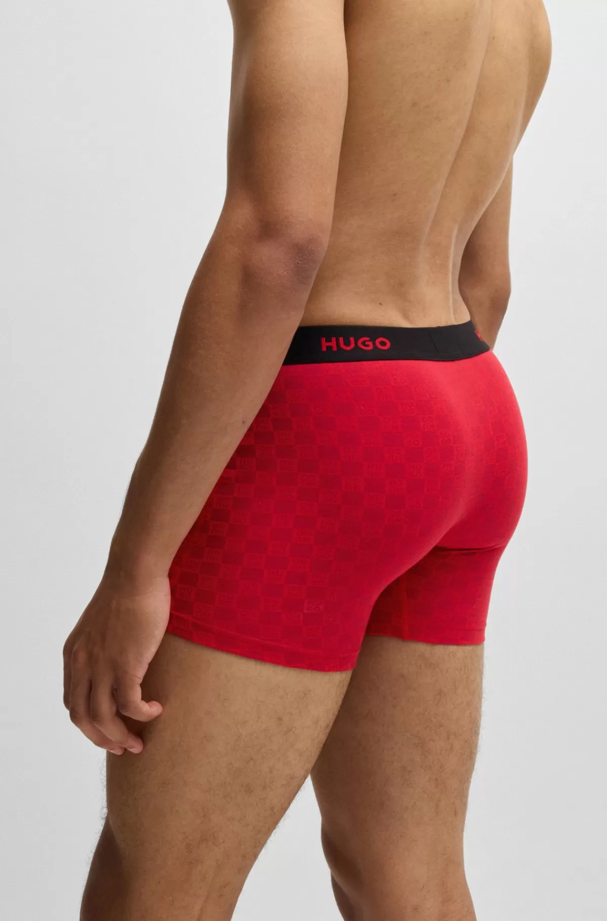 HUGO BOSS Pakke Med Tre Par Boksershorts I Bomuld Med Stræk Og Logoer Sort/rød Cheap