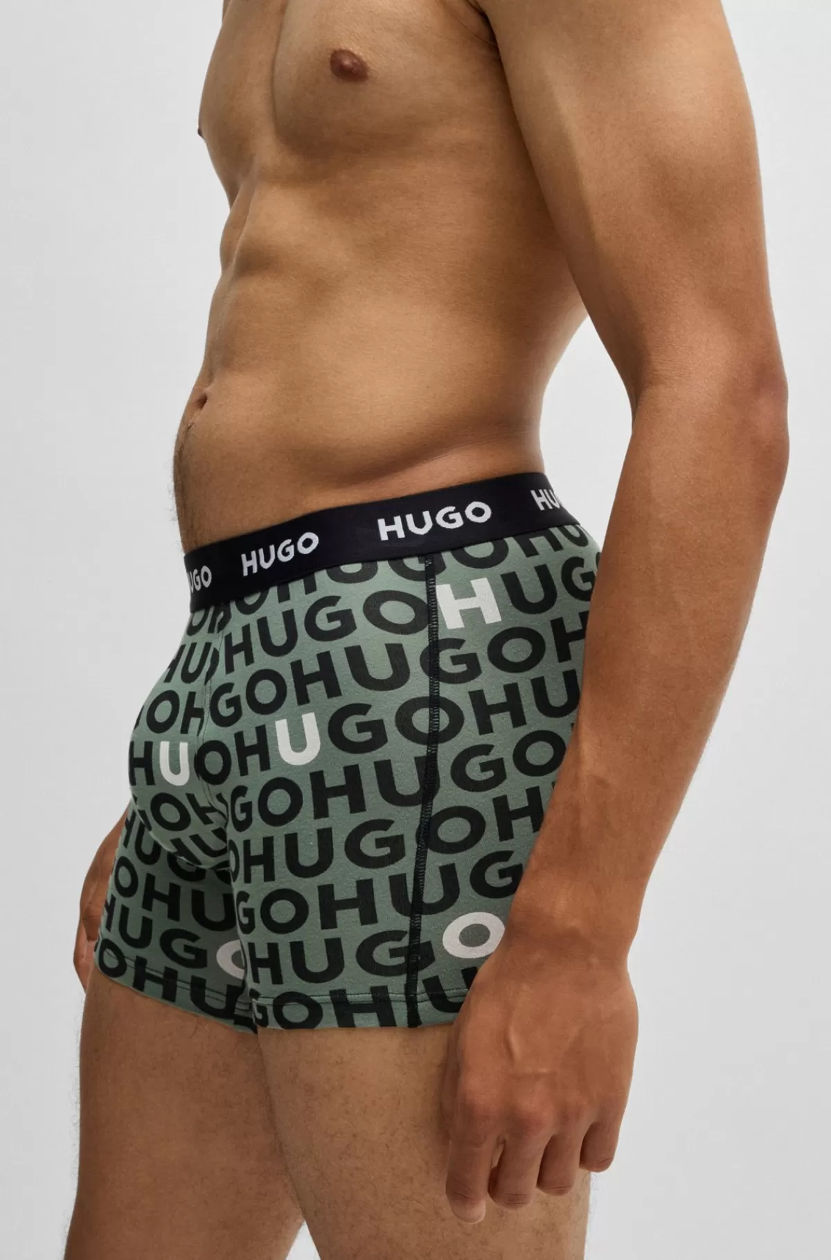 HUGO BOSS Pakke Med Tre Par Boksershorts I Bomuld Med Stræk Og Logoer Sort/grøn Shop