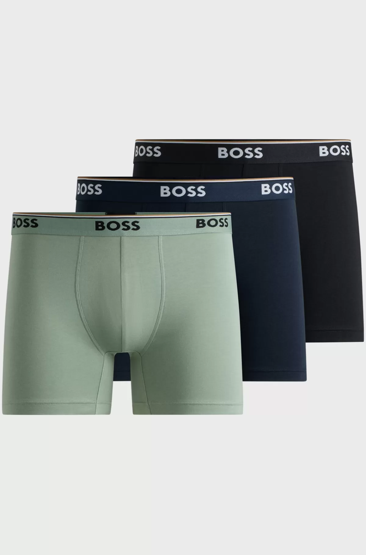 HUGO BOSS Pakke Med Tre Par Boksershorts I Bomuld Med Stræk Og Logolinning Sort / Grøn / Blå Discount
