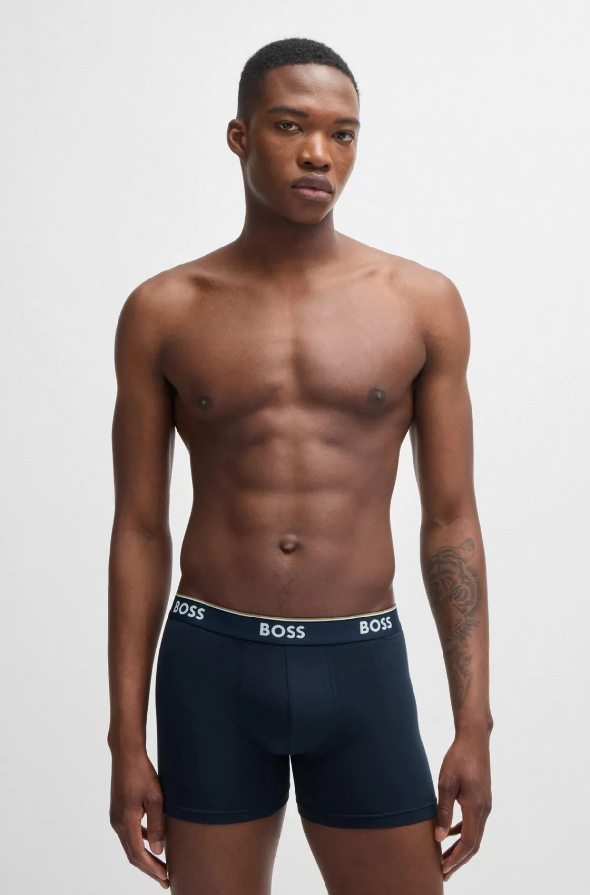 HUGO BOSS Pakke Med Tre Par Boksershorts I Bomuld Med Stræk Og Logolinning Sort / Grøn / Blå Best