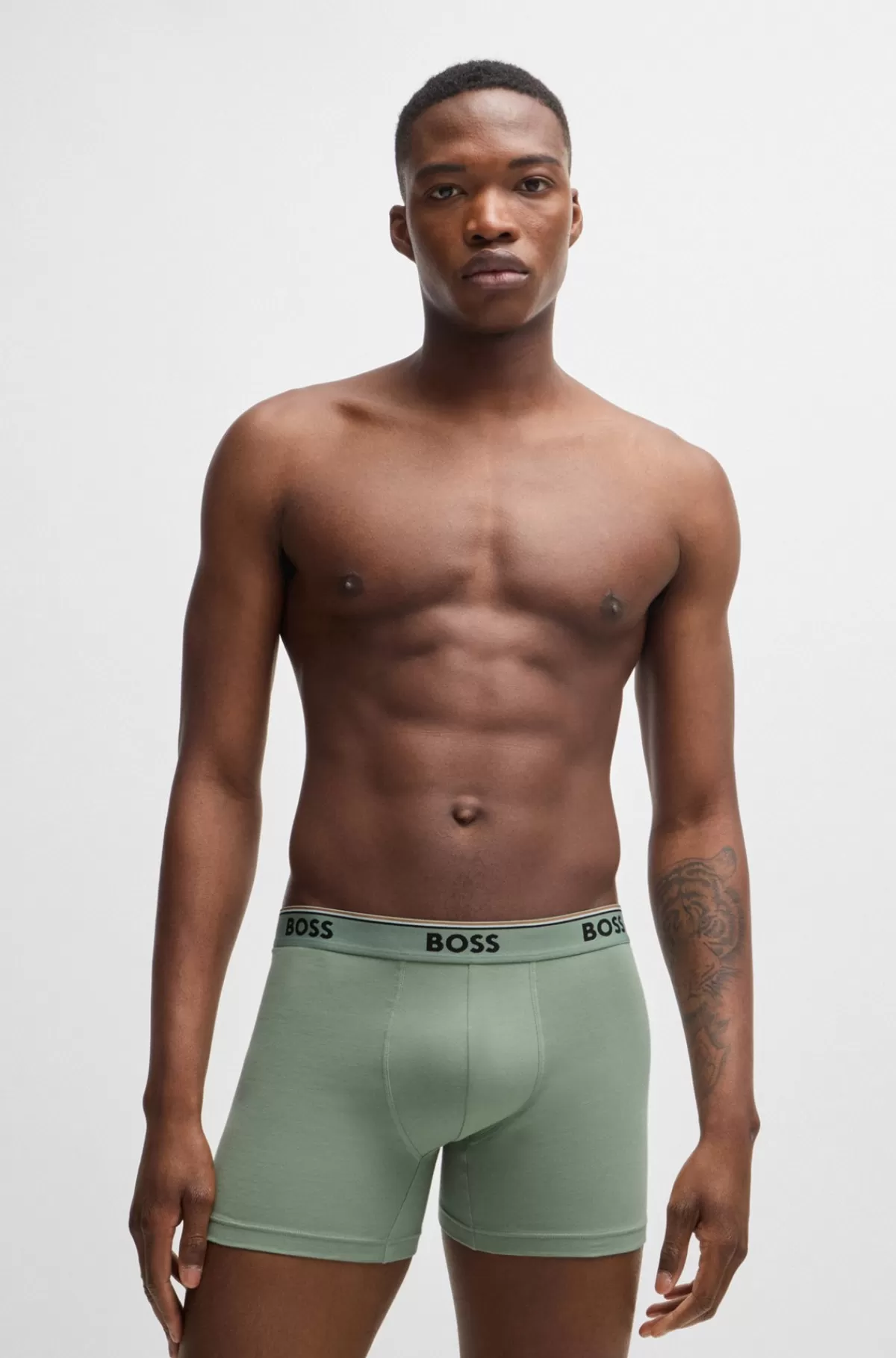 HUGO BOSS Pakke Med Tre Par Boksershorts I Bomuld Med Stræk Og Logolinning Sort / Grøn / Blå Discount