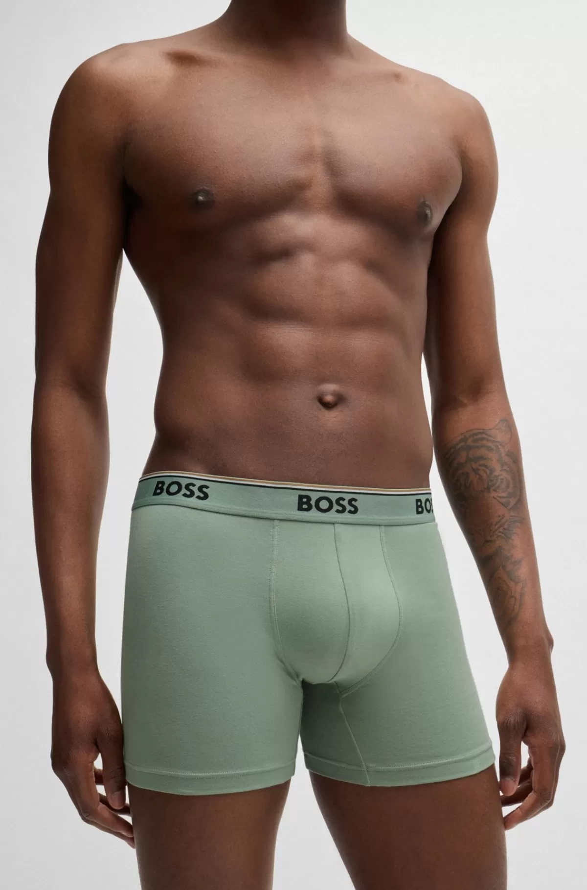 HUGO BOSS Pakke Med Tre Par Boksershorts I Bomuld Med Stræk Og Logolinning Sort / Grøn / Blå Discount