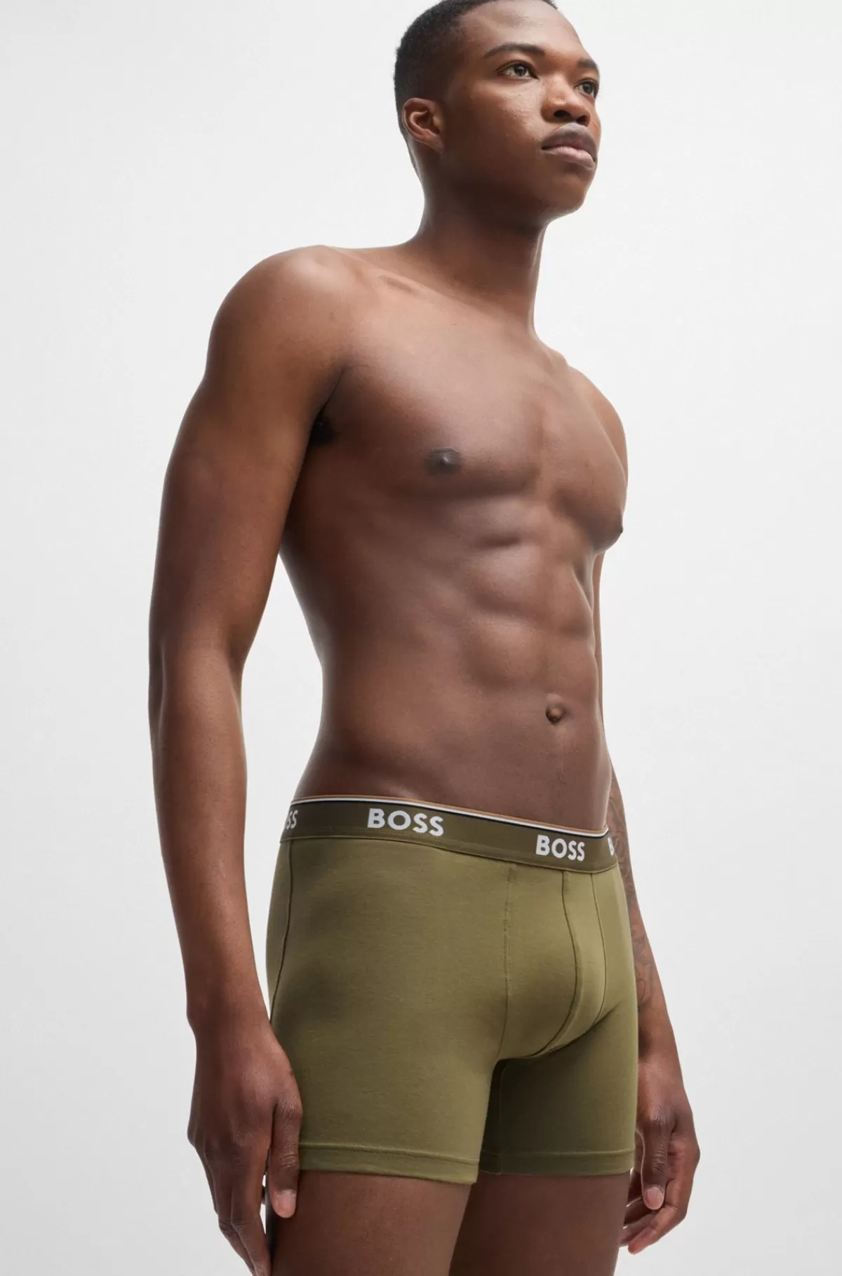 HUGO BOSS Pakke Med Tre Par Boksershorts I Bomuld Med Stræk Og Logolinning Sort / Grøn / Blå Best