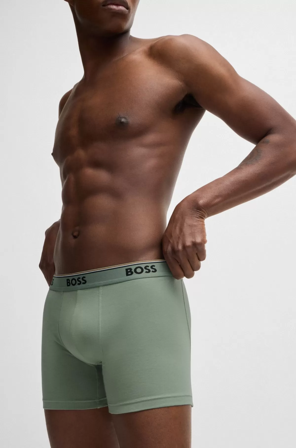 HUGO BOSS Pakke Med Tre Par Boksershorts I Bomuld Med Stræk Og Logolinning Sort / Grøn / Blå Discount