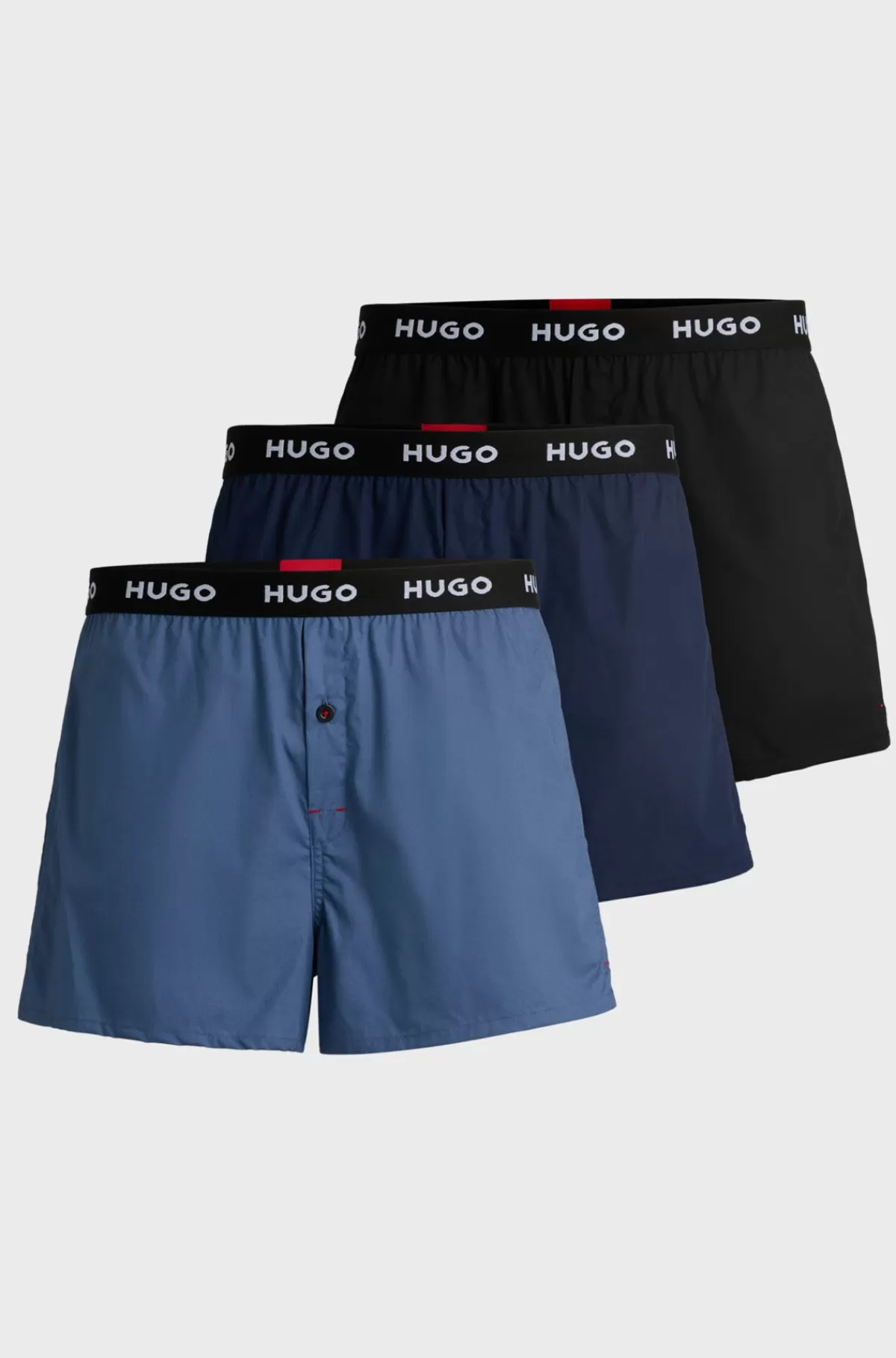 HUGO BOSS Pakke Med Tre Par Boxershorts I Bomuld Med Logolinning Sort/blå Flash Sale