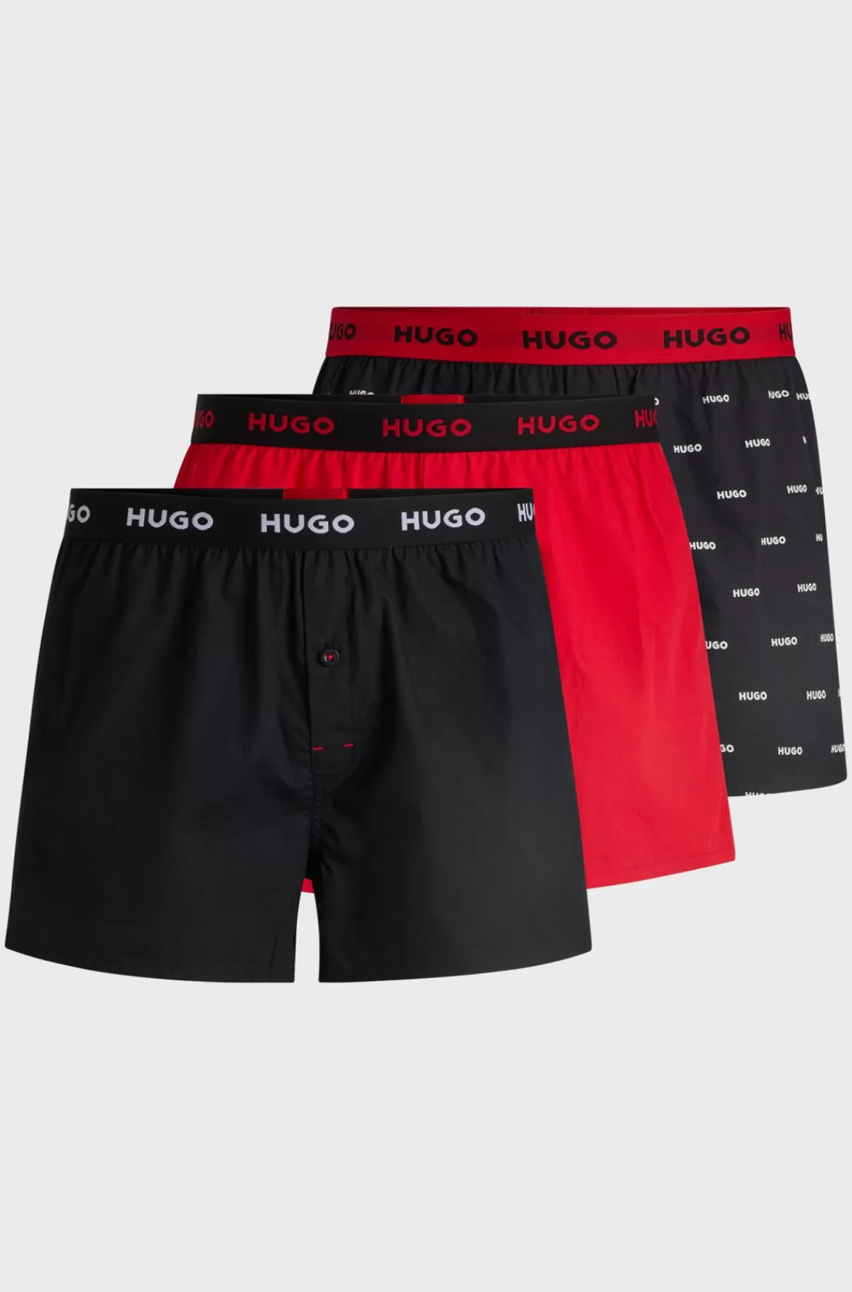 HUGO BOSS Pakke Med Tre Par Boxershorts I Bomuld Med Logolinning Sort/rød Flash Sale