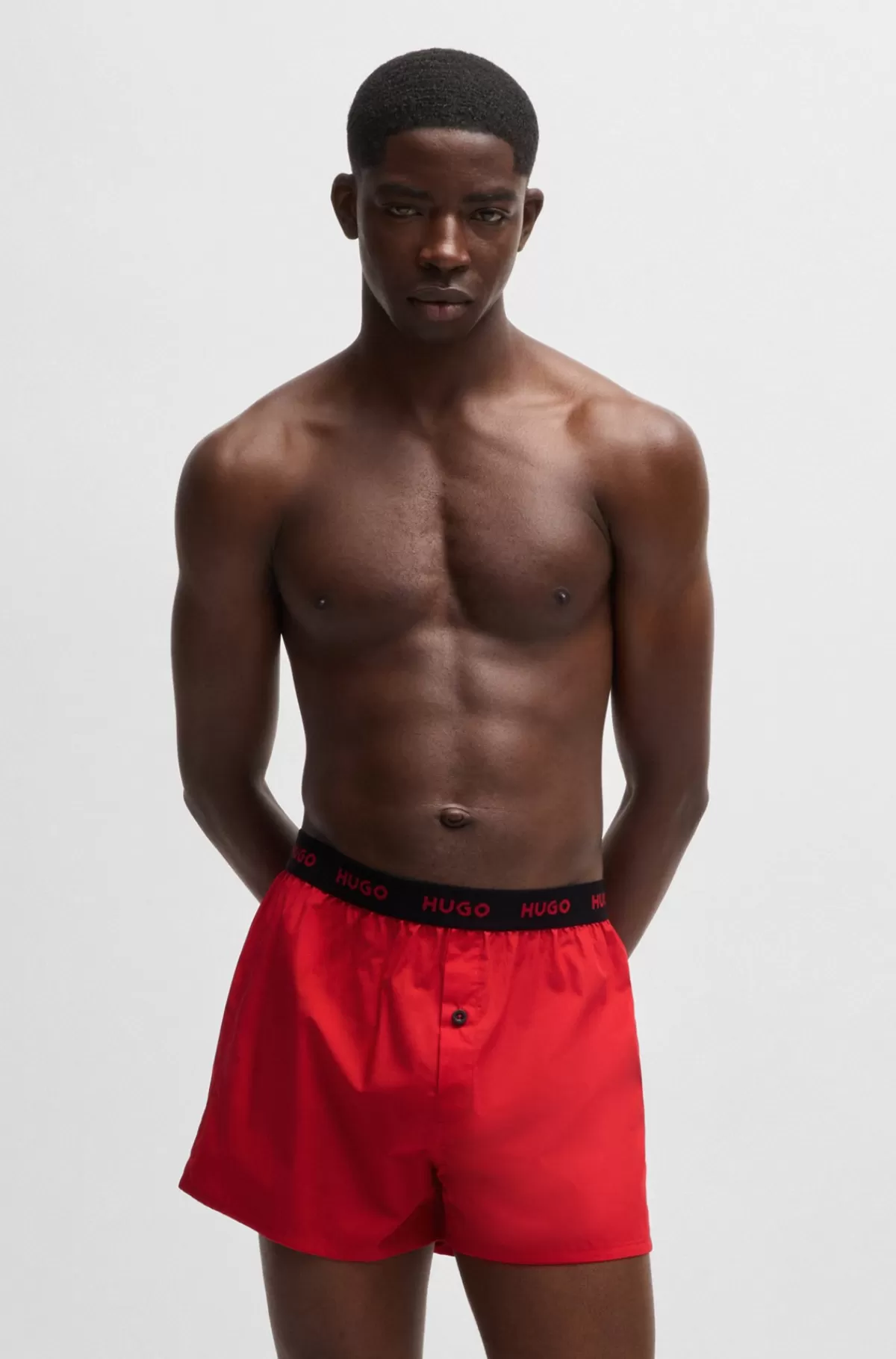 HUGO BOSS Pakke Med Tre Par Boxershorts I Bomuld Med Logolinning Sort/rød Flash Sale