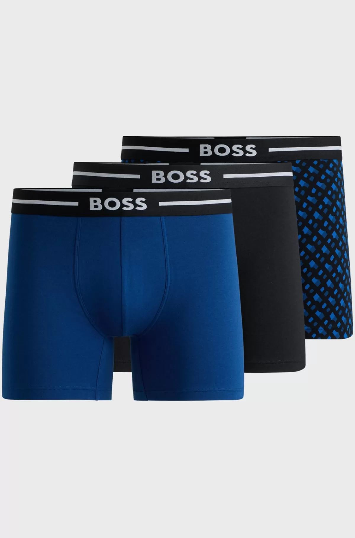 HUGO BOSS Pakke Med Tre Par Boxershorts I Bomuld Med Stræk Sort/blå Outlet