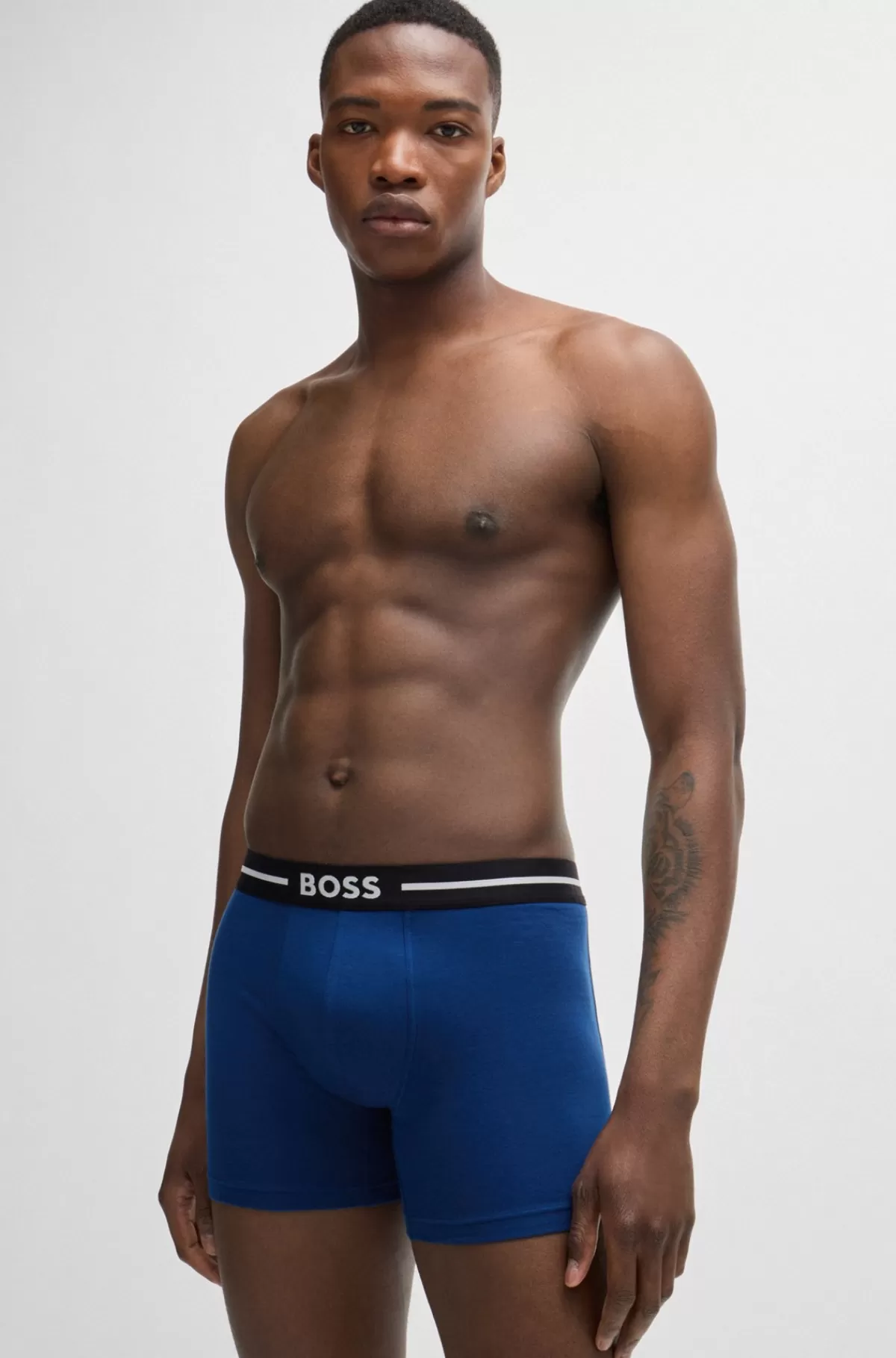 HUGO BOSS Pakke Med Tre Par Boxershorts I Bomuld Med Stræk Sort/blå Outlet