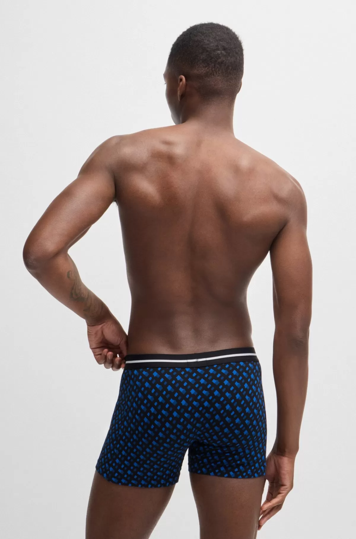 HUGO BOSS Pakke Med Tre Par Boxershorts I Bomuld Med Stræk Sort/blå Outlet