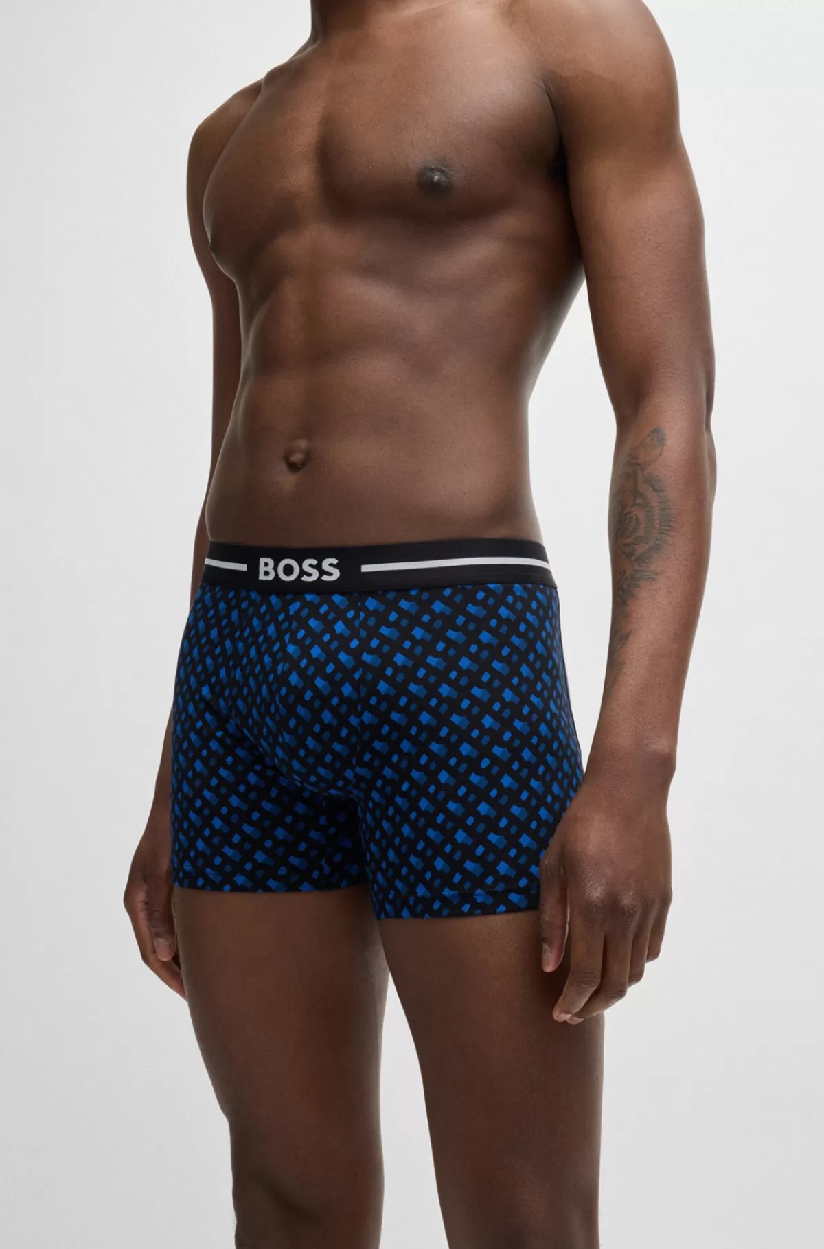 HUGO BOSS Pakke Med Tre Par Boxershorts I Bomuld Med Stræk Sort/blå Outlet