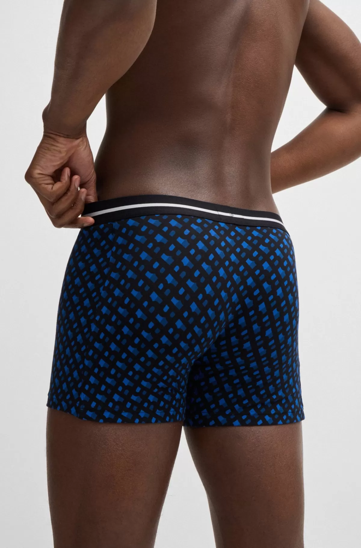 HUGO BOSS Pakke Med Tre Par Boxershorts I Bomuld Med Stræk Sort/blå Outlet