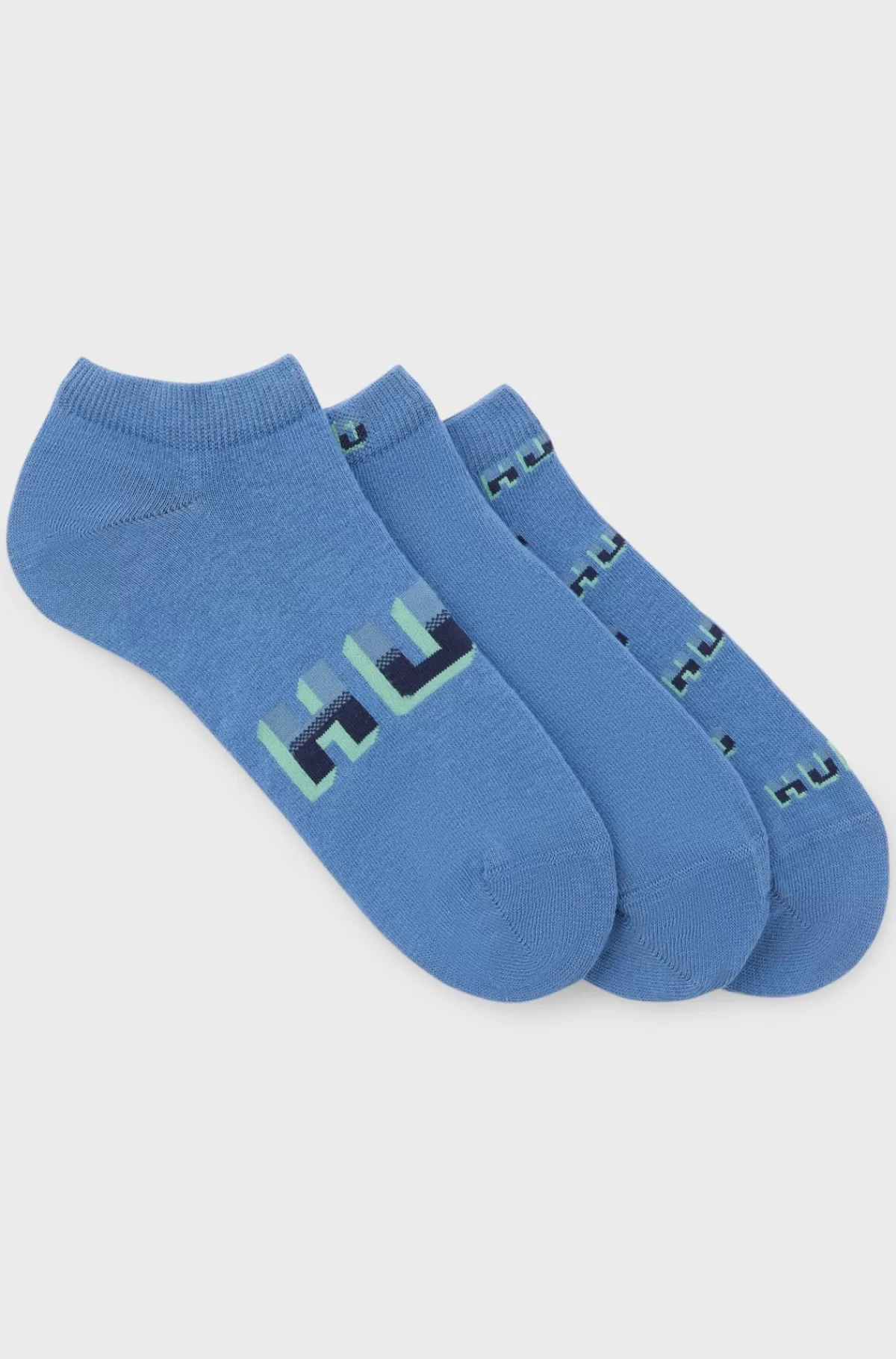 HUGO BOSS Pakke Med Tre Par Korte Ankelstrømper I Bomuldsblanding Med Logoer Blå Cheap