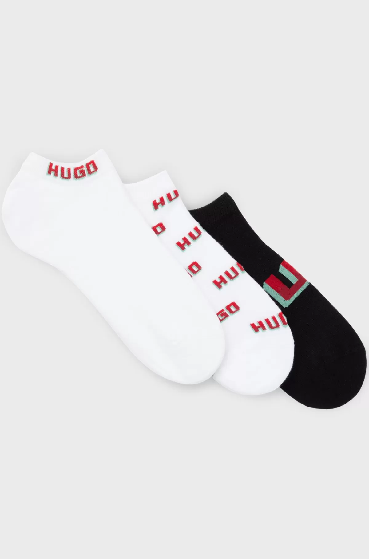 HUGO BOSS Pakke Med Tre Par Korte Ankelstrømper I Bomuldsblanding Med Logoer Hvid/sort Cheap