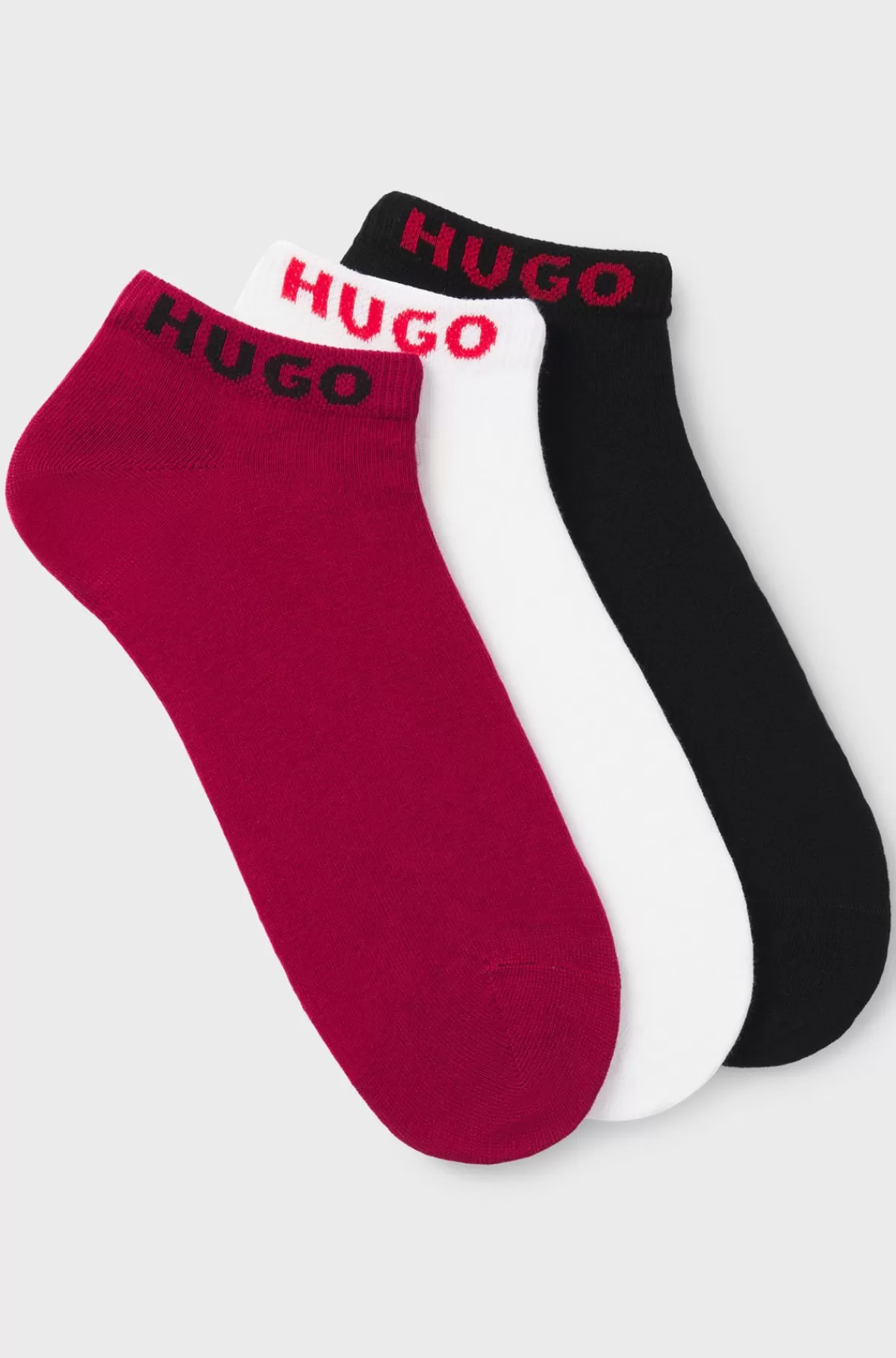 HUGO BOSS Pakke Med Tre Par Korte Ankelstrømper I Bomuldsblanding Med Logoer Sort/rød/hvid Clearance