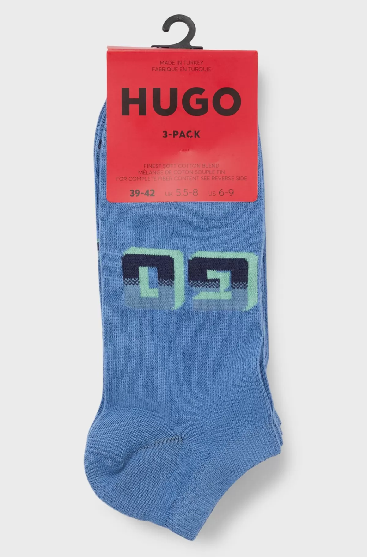 HUGO BOSS Pakke Med Tre Par Korte Ankelstrømper I Bomuldsblanding Med Logoer Blå Cheap