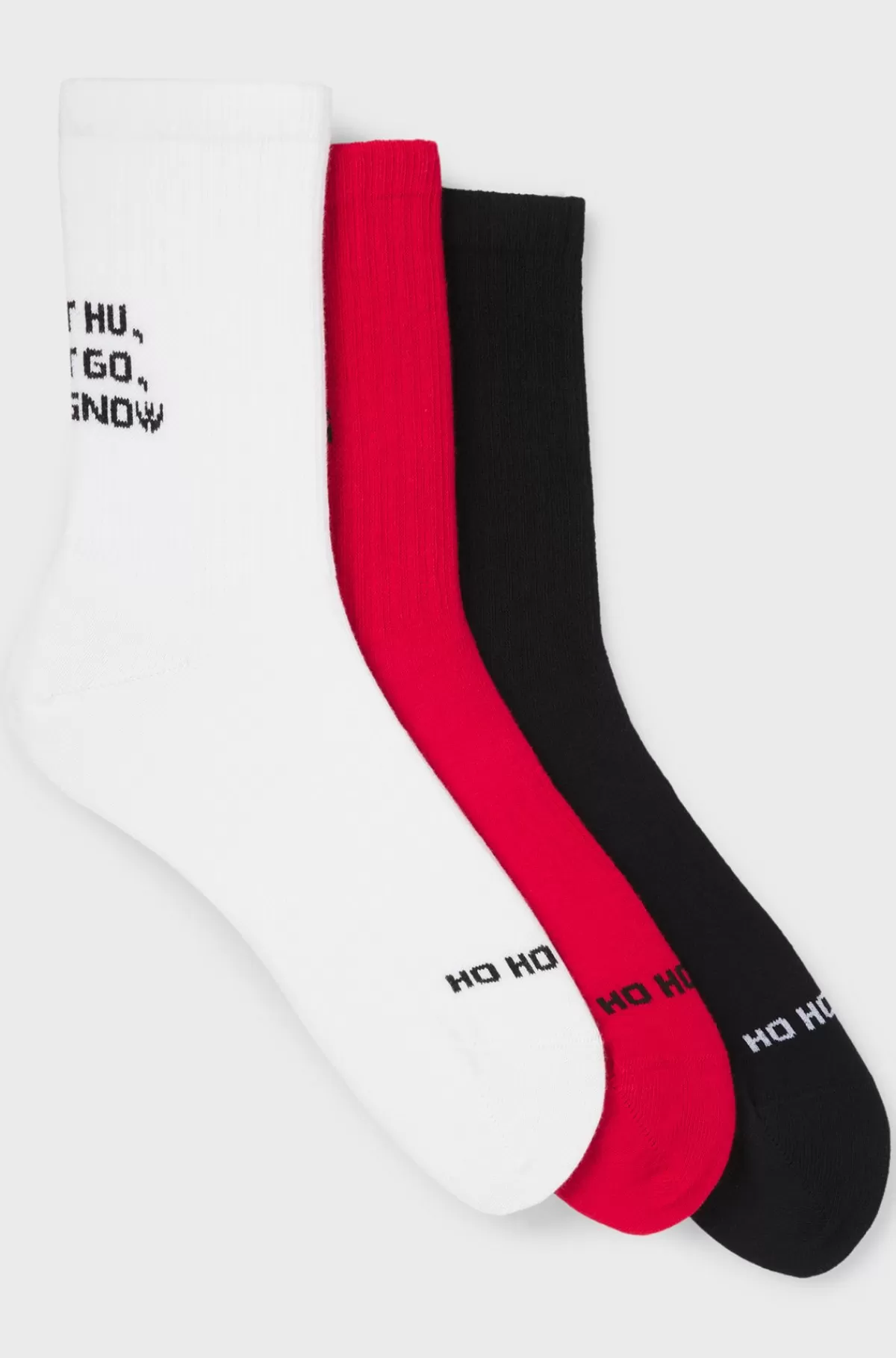 HUGO BOSS Pakke Med Tre Par Korte Par Strømper Med Juleslogans Sort/hvid/rød Outlet