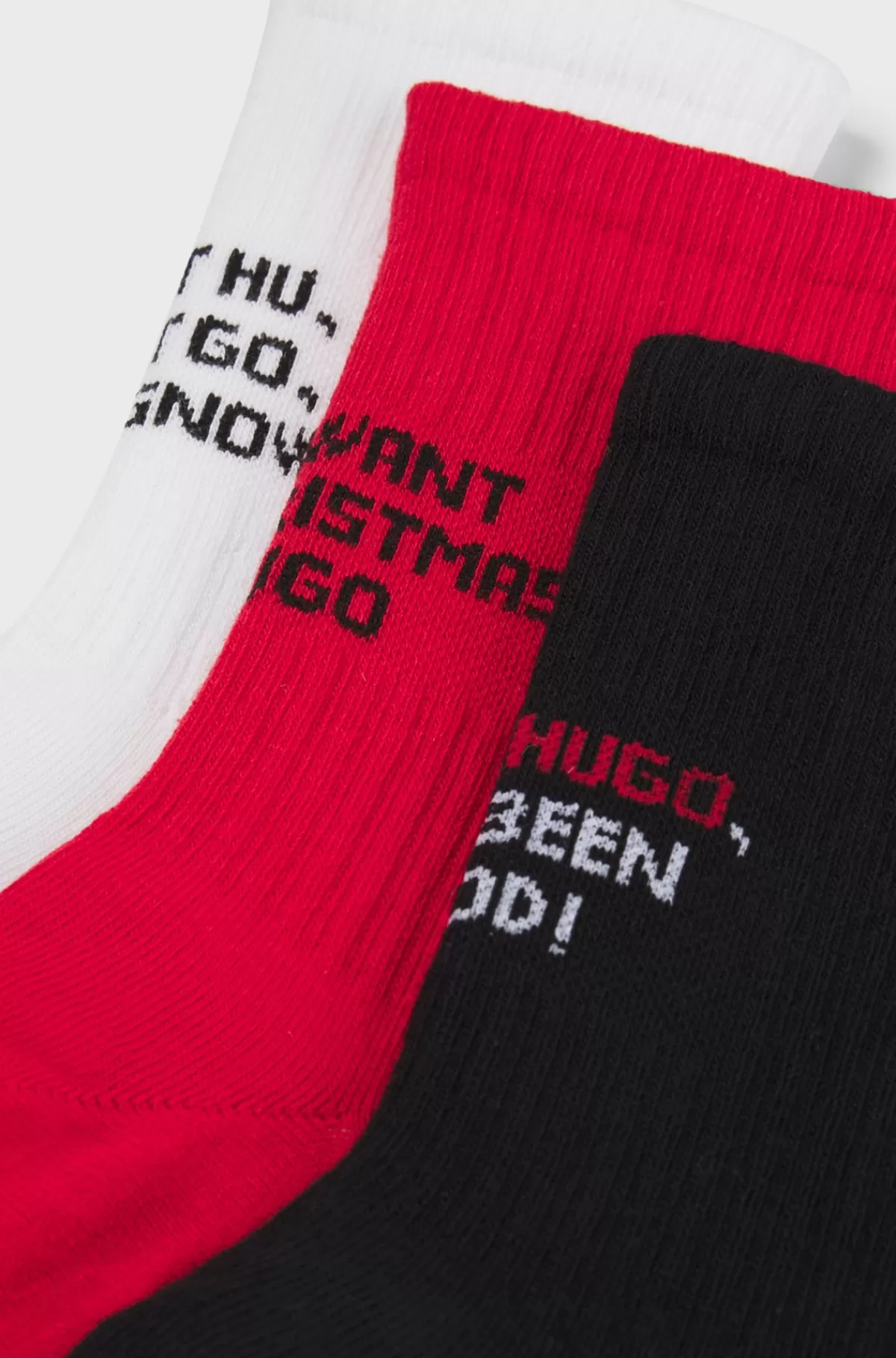 HUGO BOSS Pakke Med Tre Par Korte Par Strømper Med Juleslogans Sort/hvid/rød Outlet