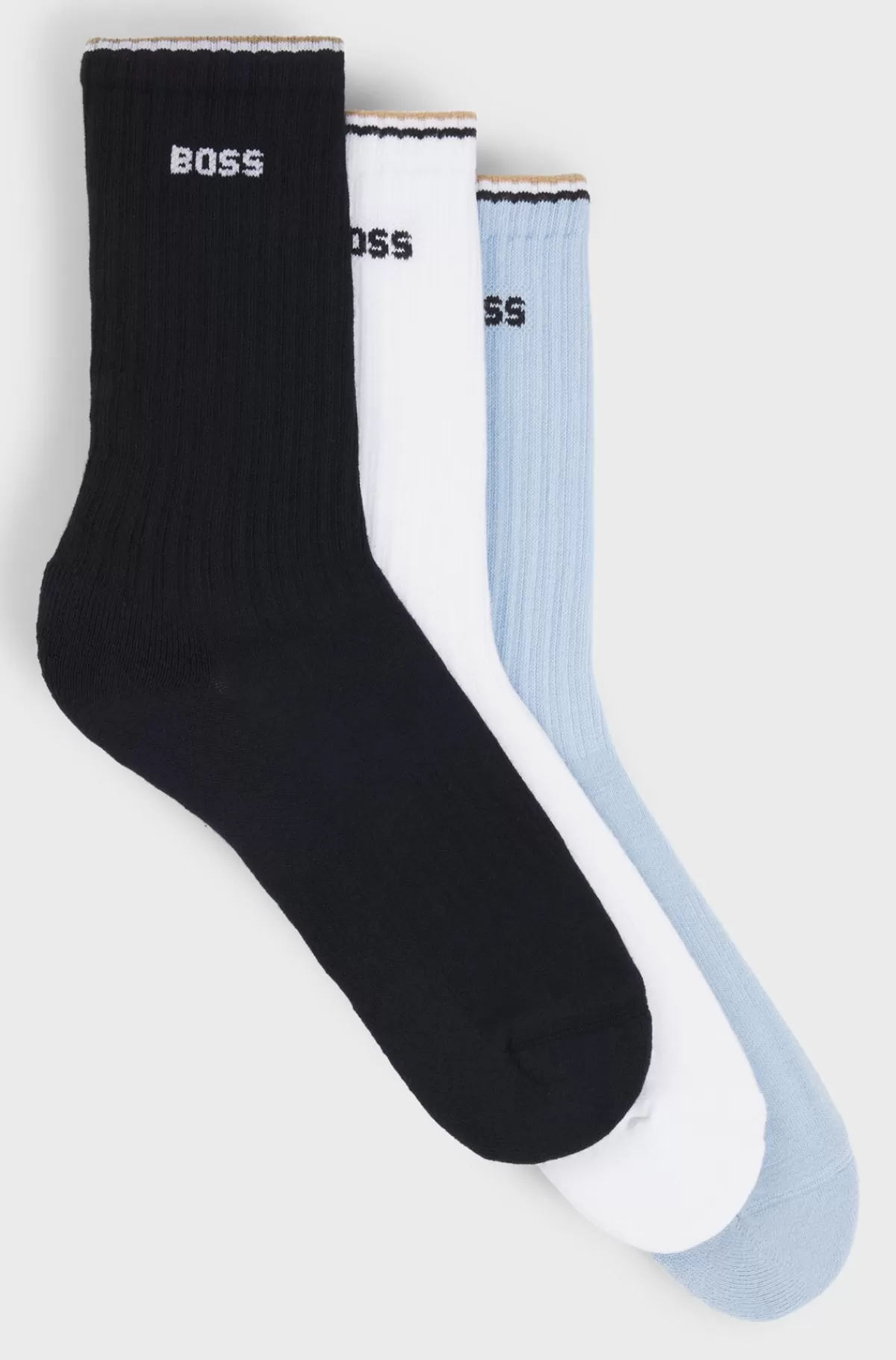 HUGO BOSS Pakke Med Tre Par Korte Sokker I Bomuldsblanding Med Logoer Hvid / Blå Cheap