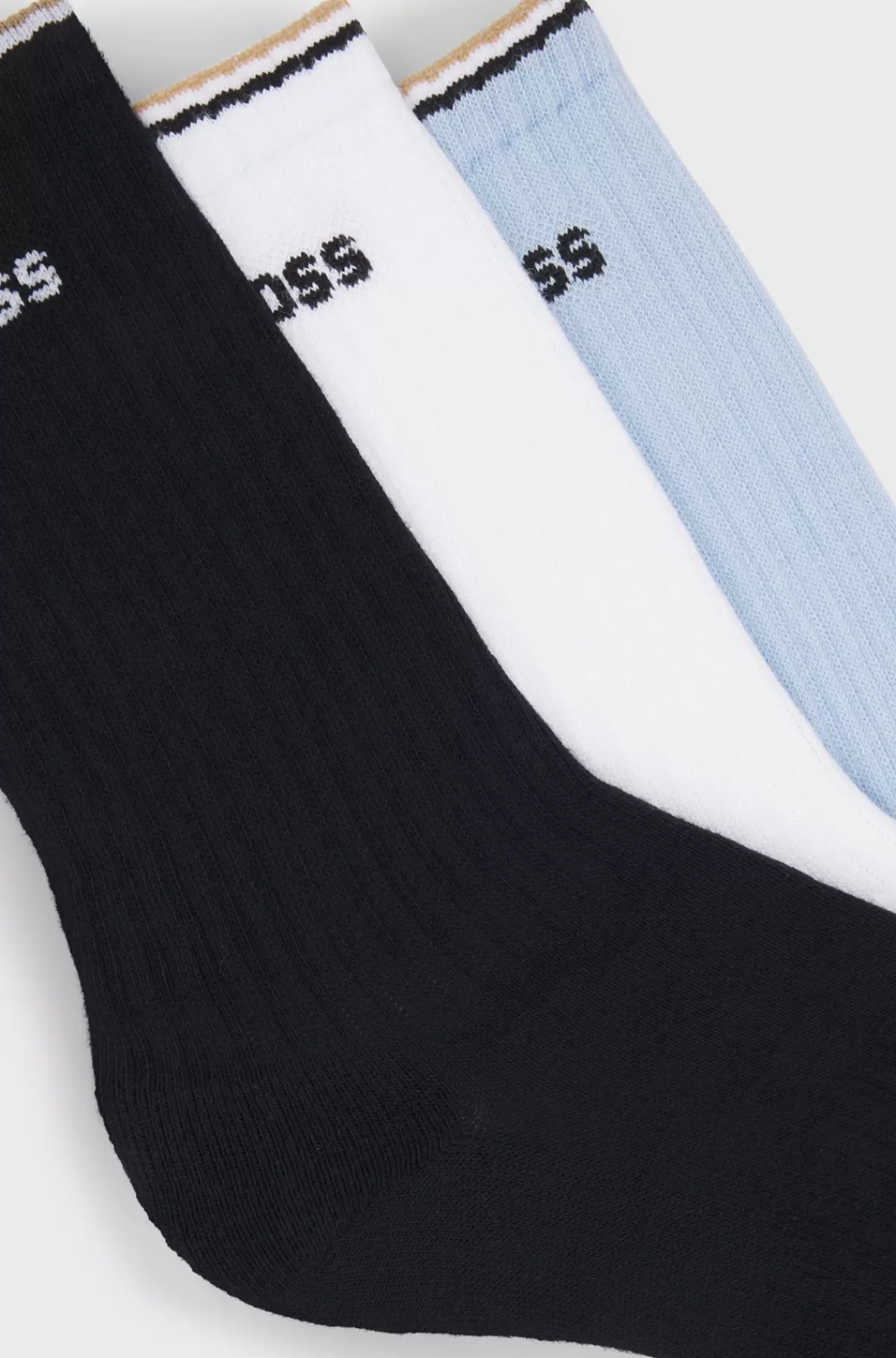 HUGO BOSS Pakke Med Tre Par Korte Sokker I Bomuldsblanding Med Logoer Hvid / Blå Cheap